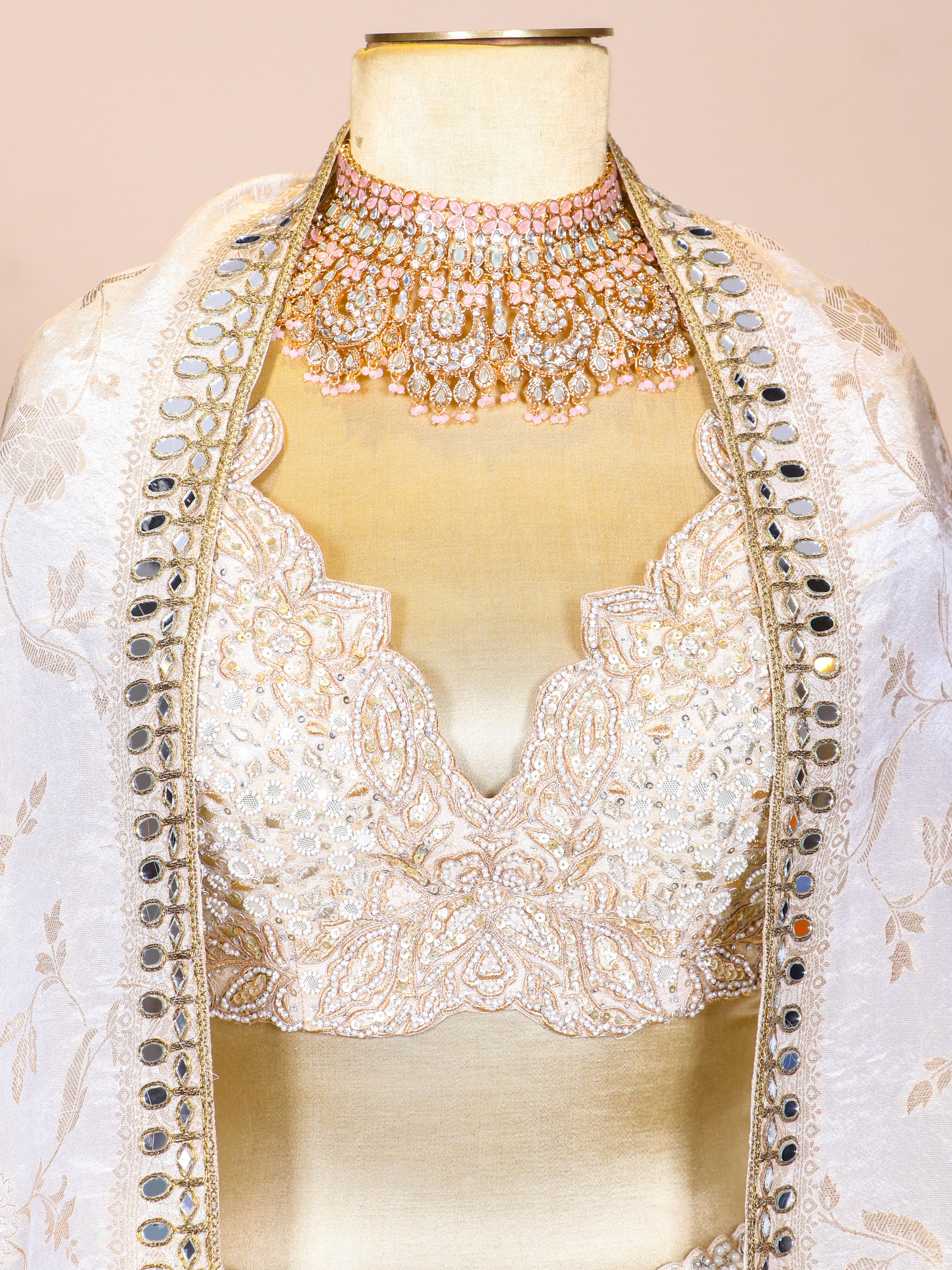 Designer Ivory Raw Silk Party Wear Lehenga - Sumangal Ekam