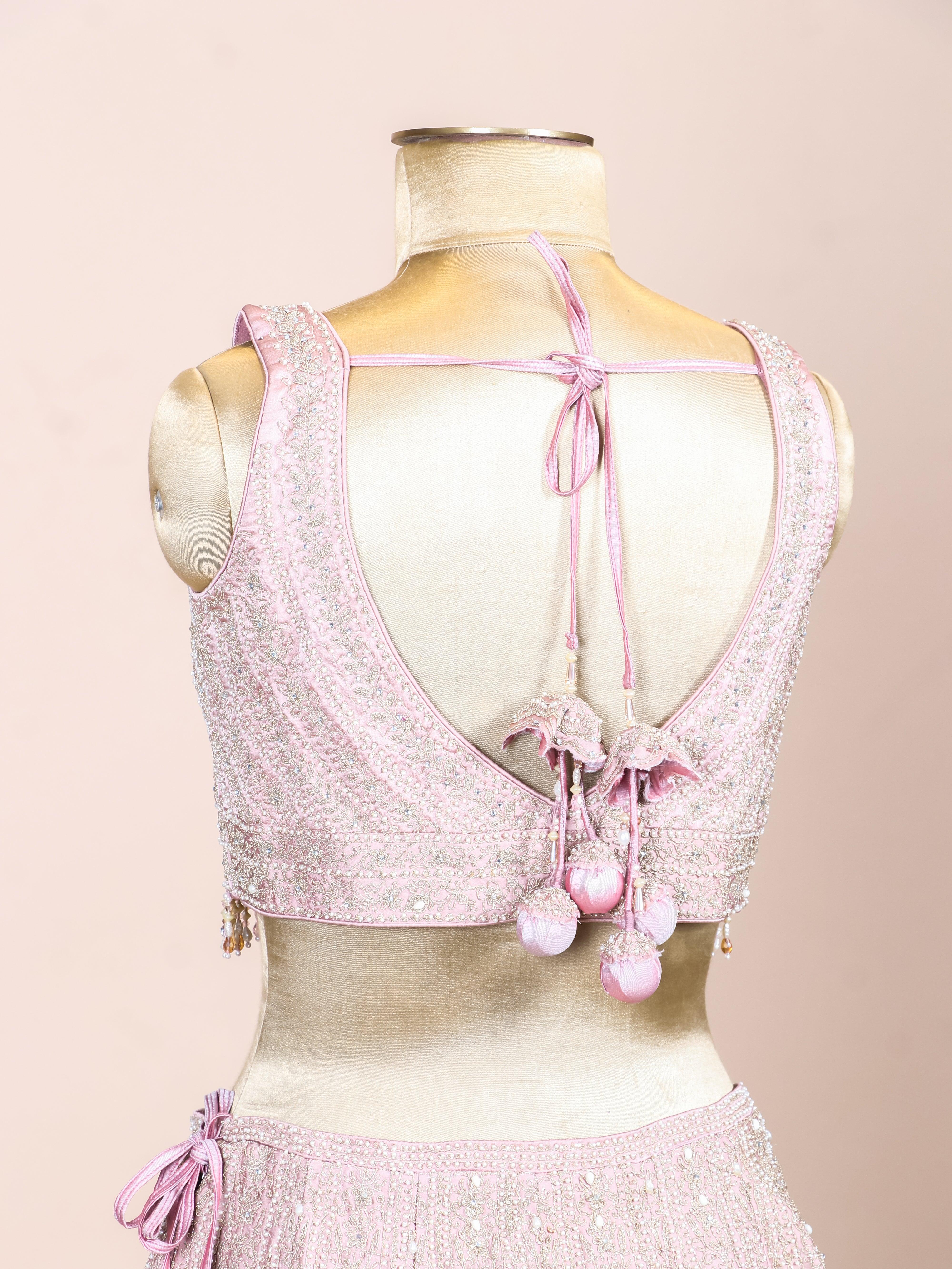 Designer Pyazi Pink Silk Party Wear Lehenga - Sumangal Ekam