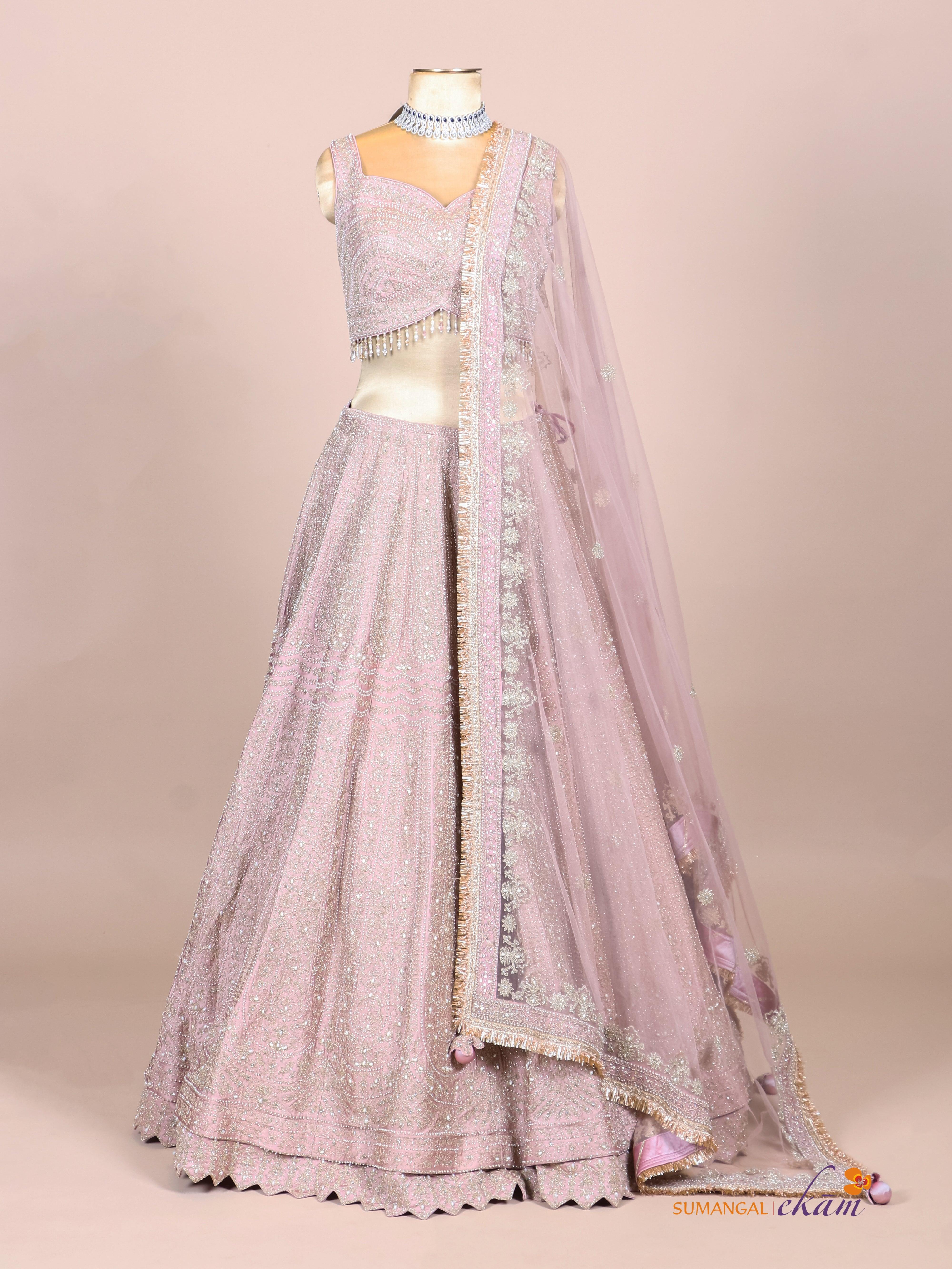 Designer Pyazi Pink Silk Party Wear Lehenga - Sumangal Ekam