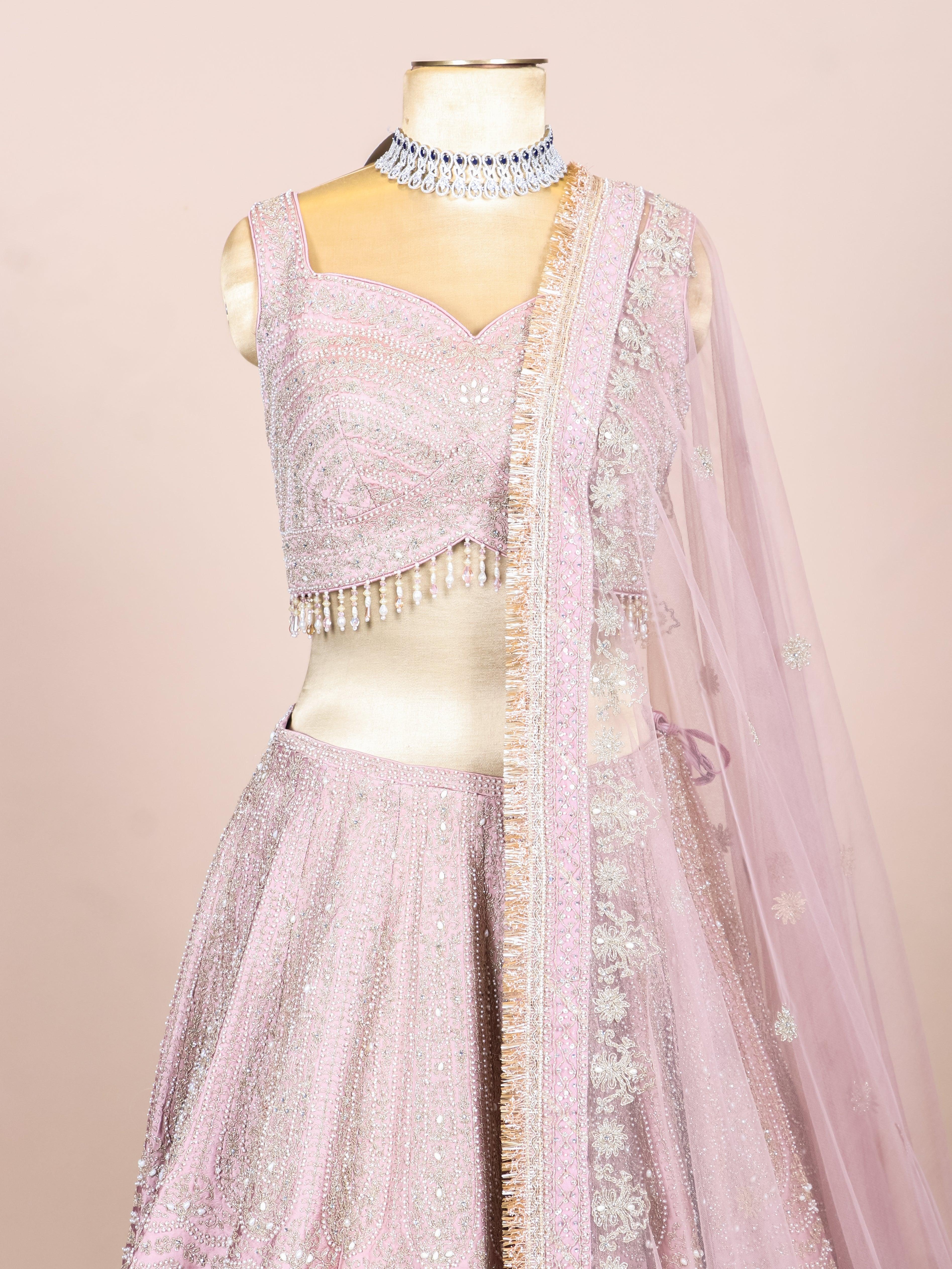 Designer Pyazi Pink Silk Party Wear Lehenga - Sumangal Ekam