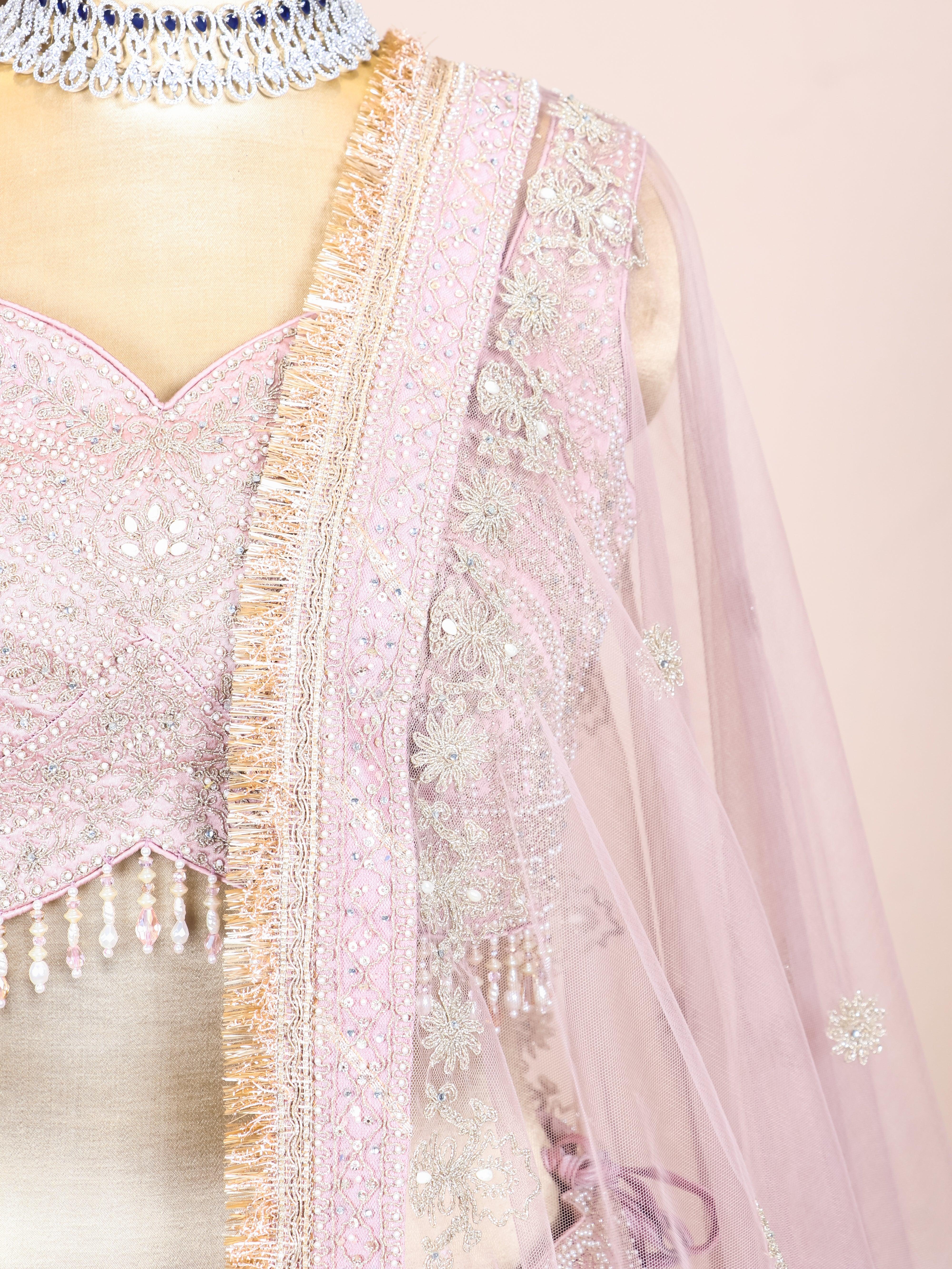 Designer Pyazi Pink Silk Party Wear Lehenga - Sumangal Ekam