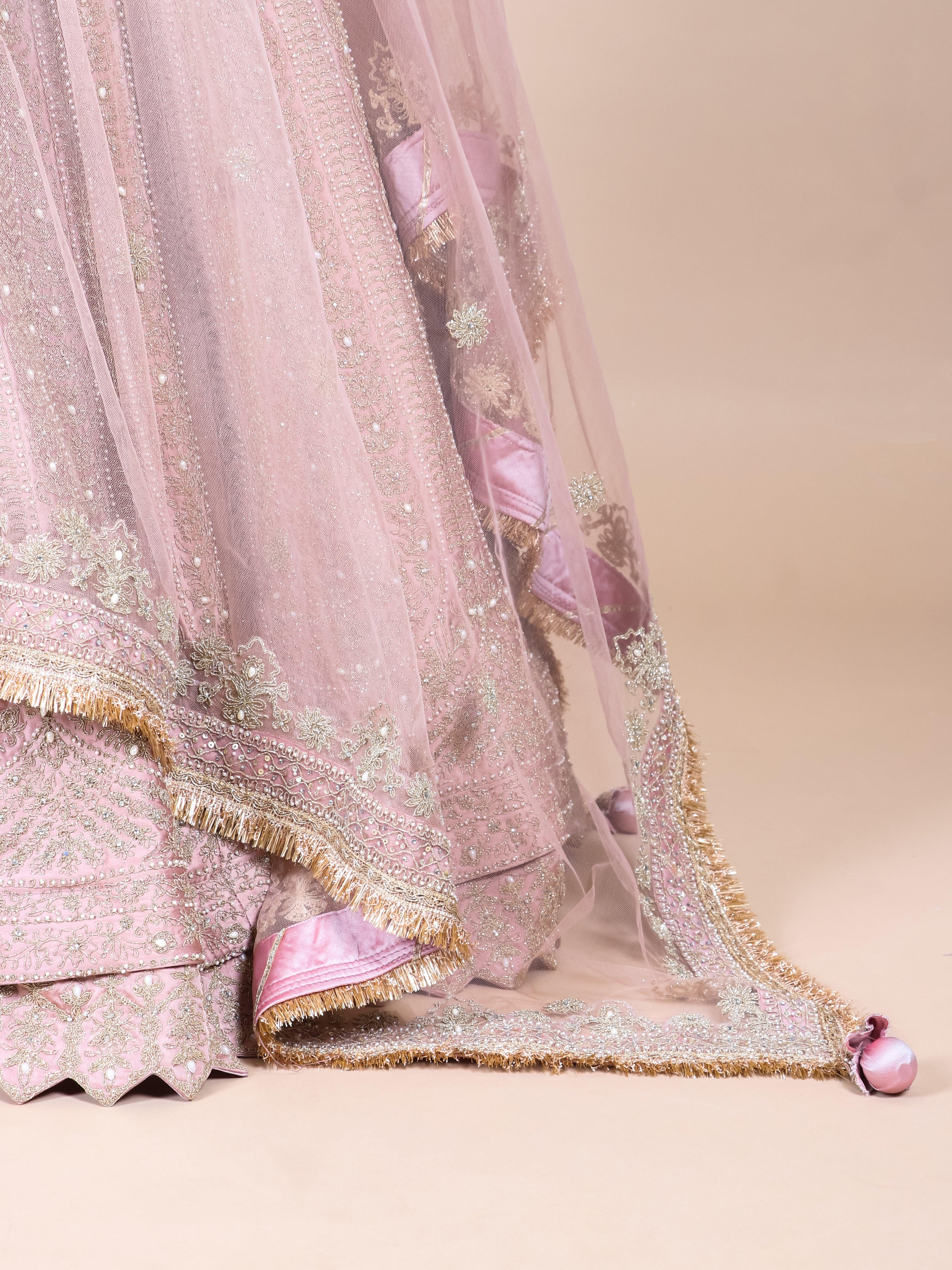 Designer Pyazi Pink Silk Party Wear Lehenga - Sumangal Ekam