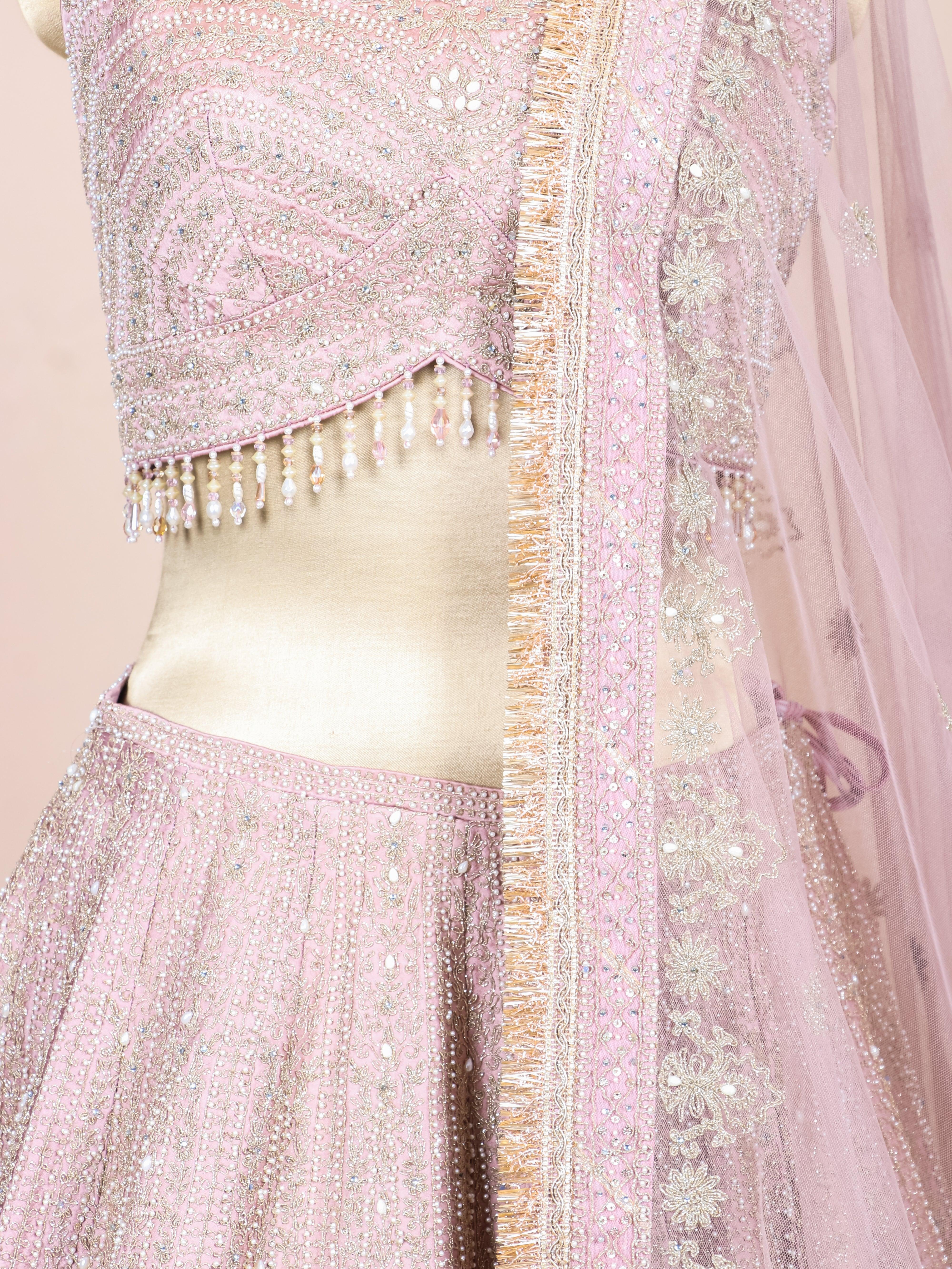 Designer Pyazi Pink Silk Party Wear Lehenga - Sumangal Ekam