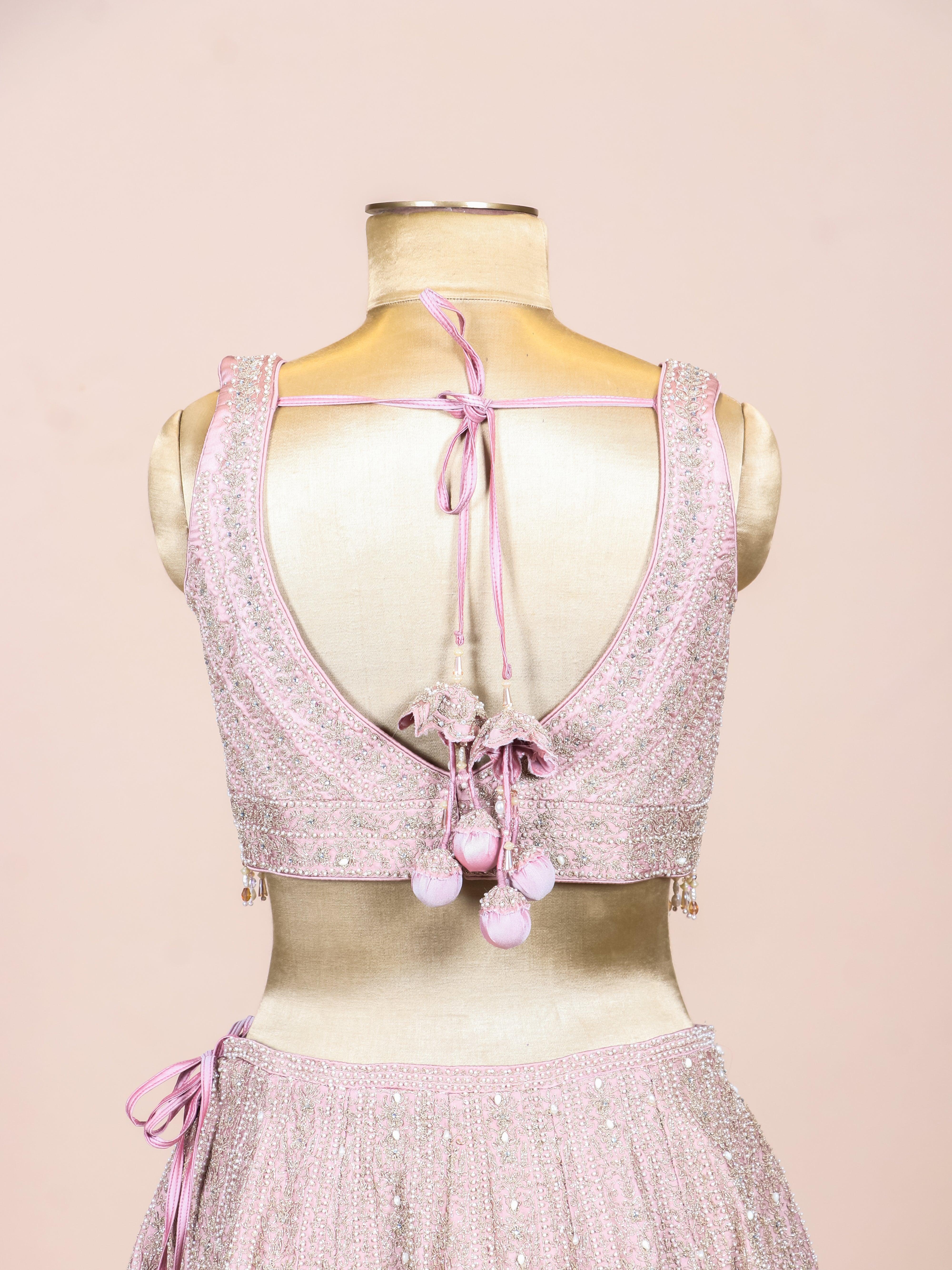 Designer Pyazi Pink Silk Party Wear Lehenga - Sumangal Ekam