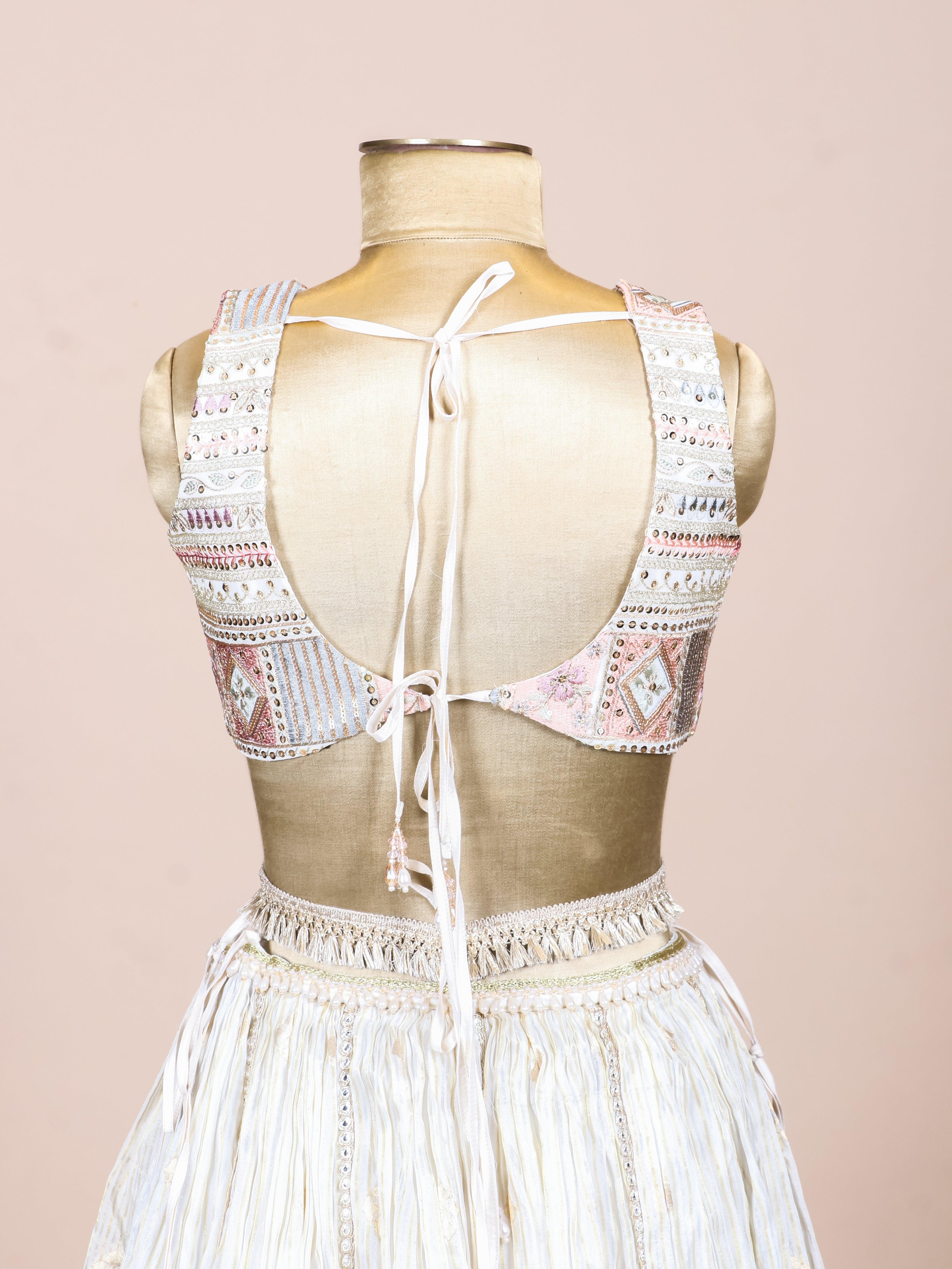 Designer Off White Fancy Banarasi Party Wear Lehenga - Sumangal Ekam