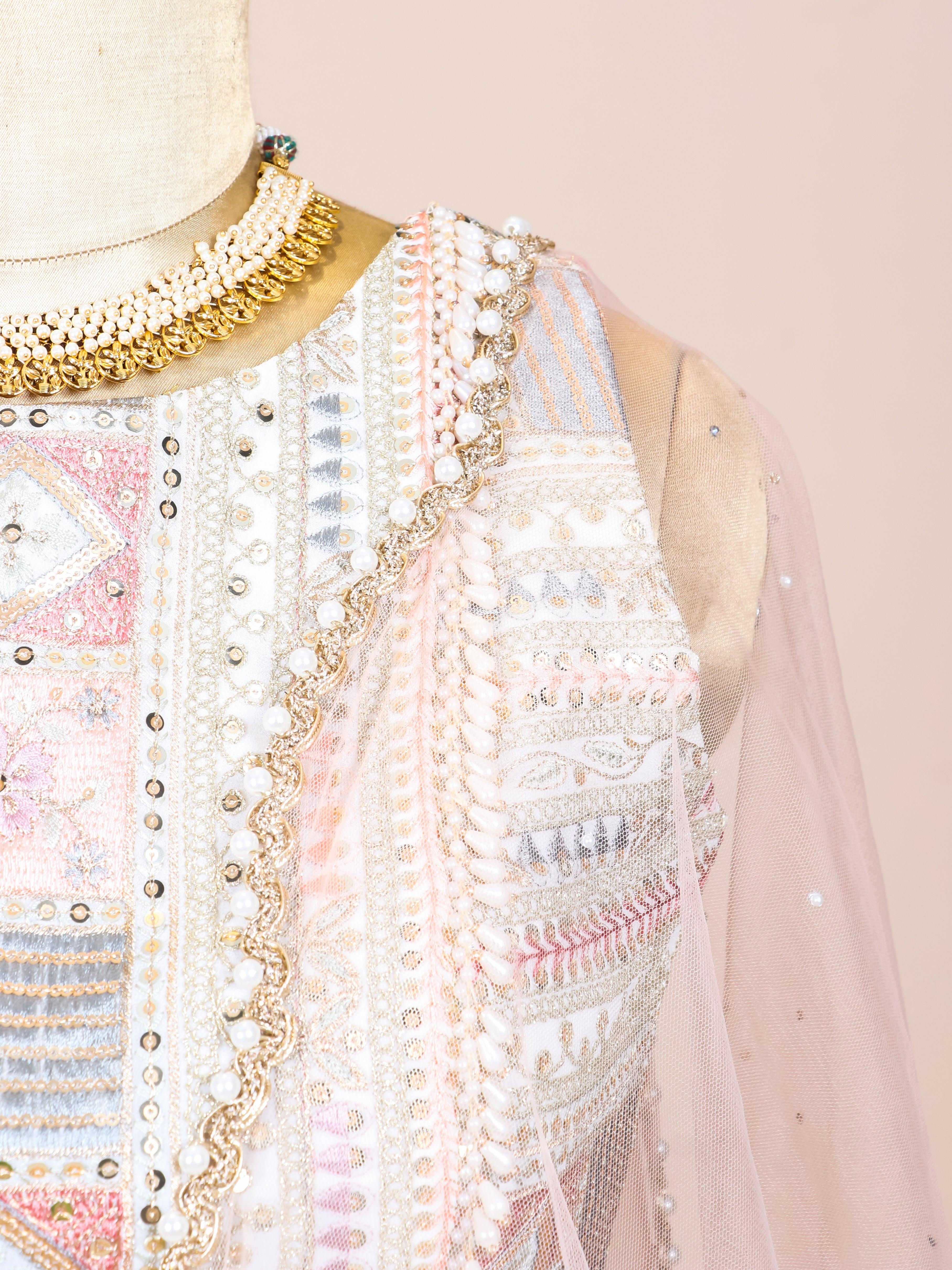Designer Off White Fancy Banarasi Party Wear Lehenga - Sumangal Ekam