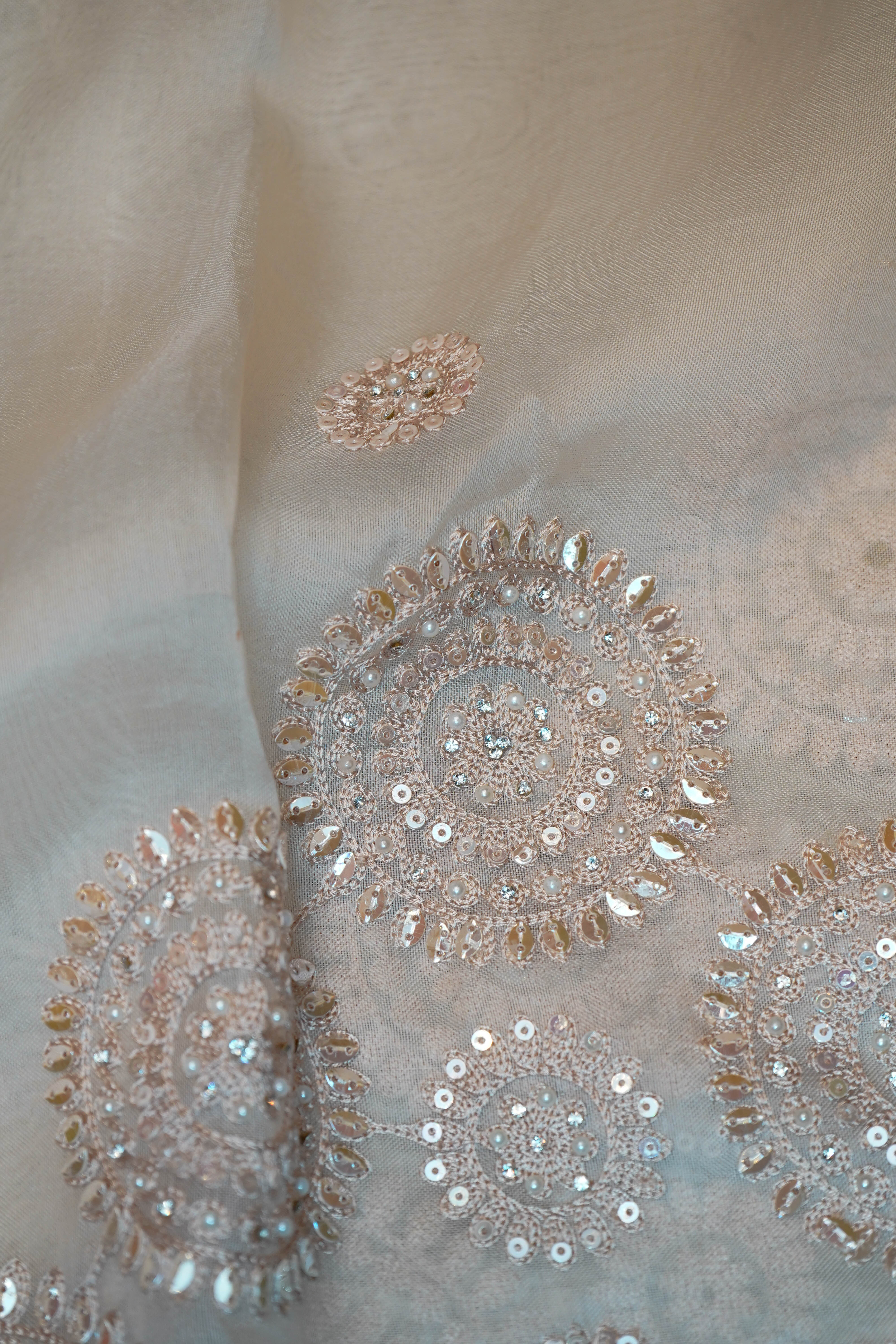 Designer Silver Organza Saree