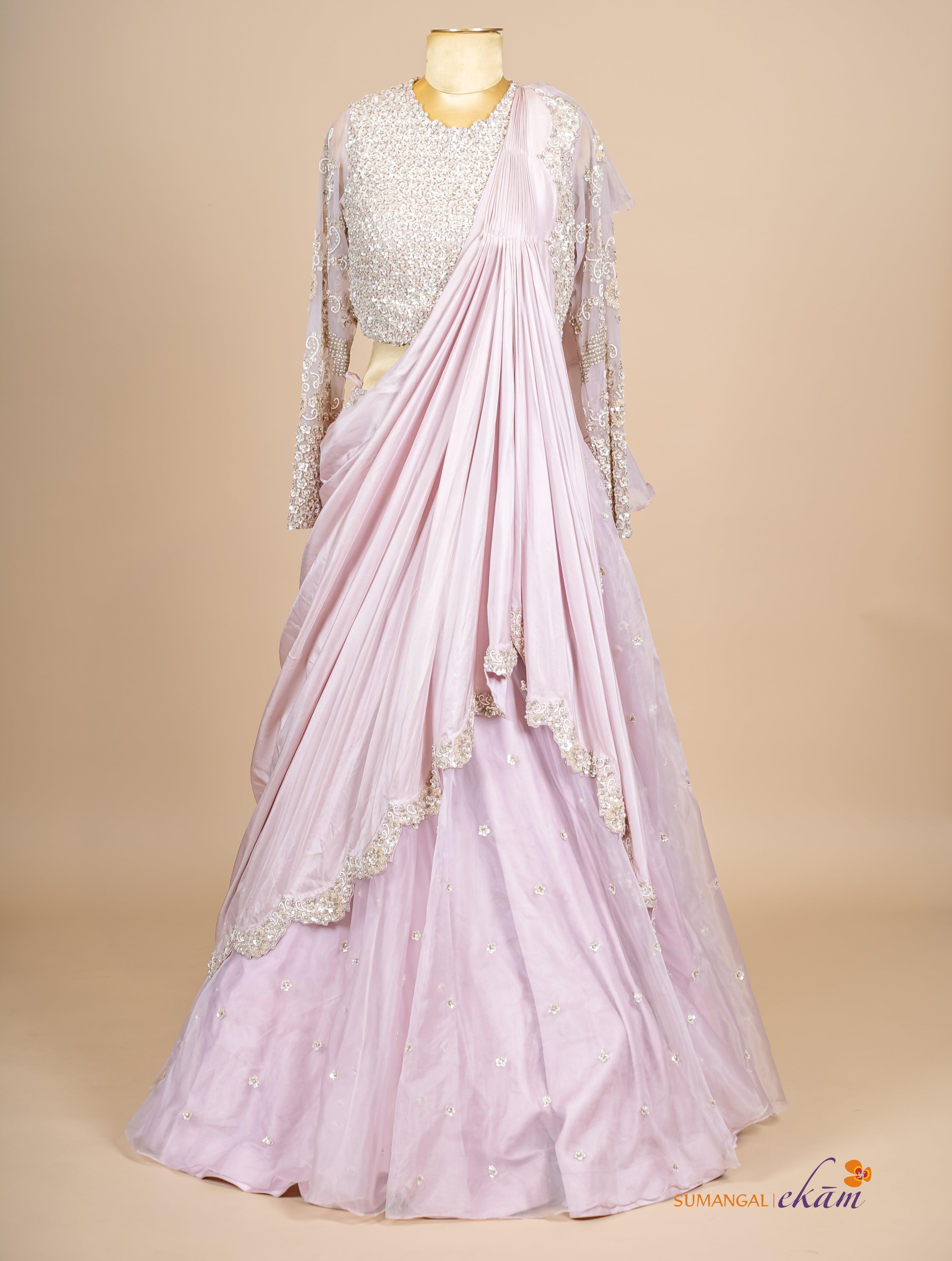 Designer Lavender Organza Silk Party Wear Indo Western - Sumangal Ekam