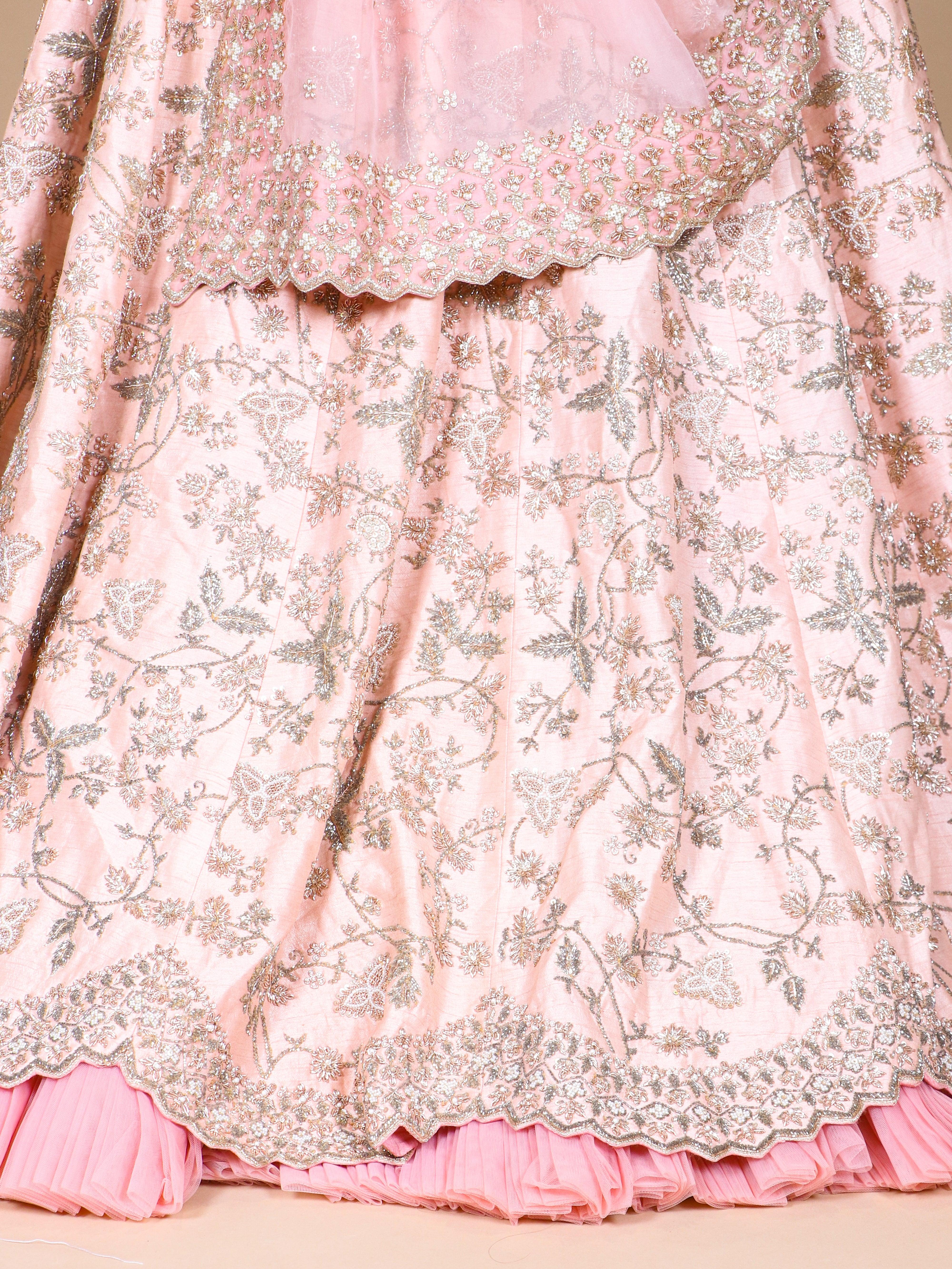Designer Peach Raw Silk Party Wear Lehenga - Sumangal Ekam