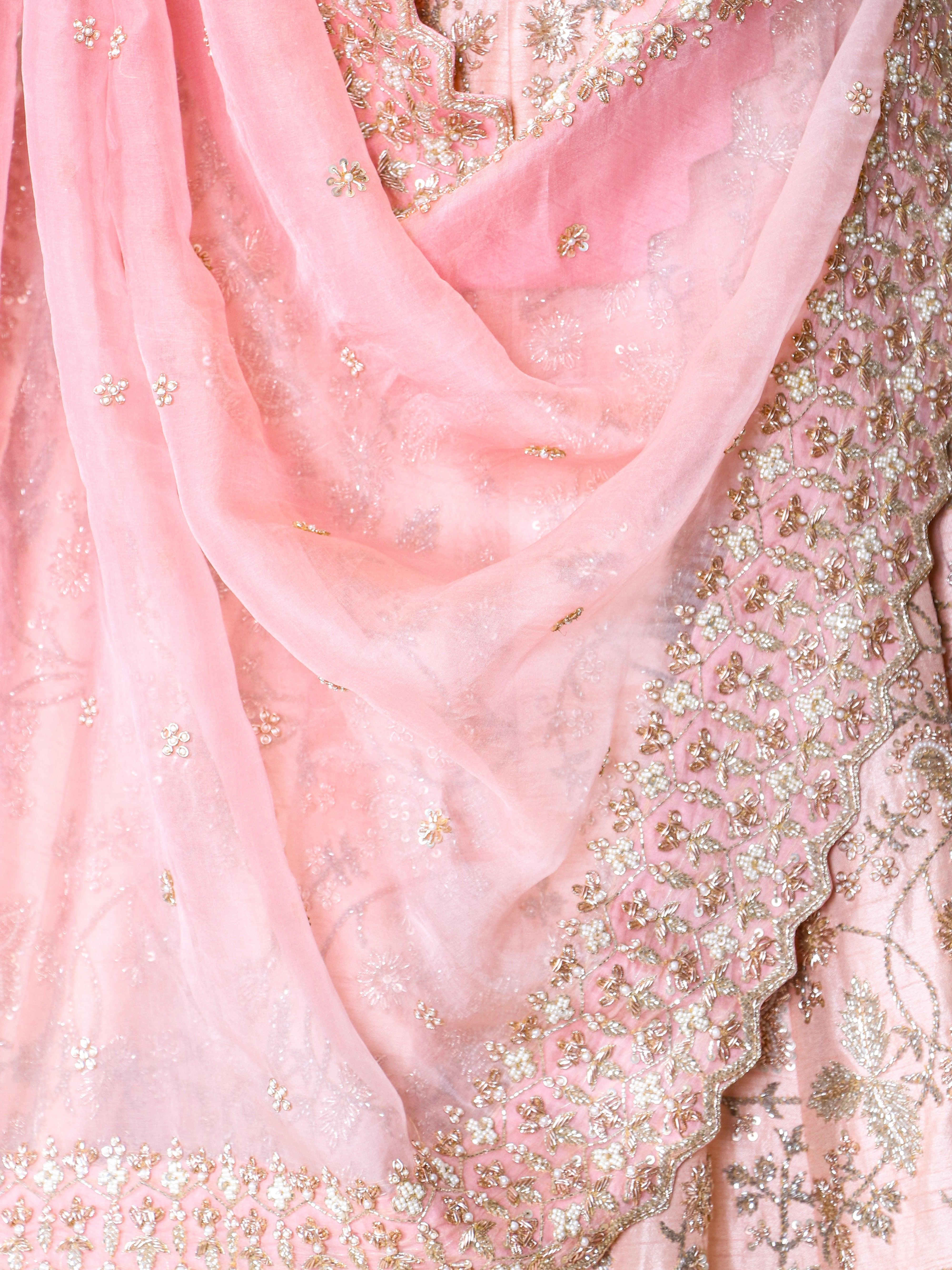 Designer Peach Raw Silk Party Wear Lehenga - Sumangal Ekam