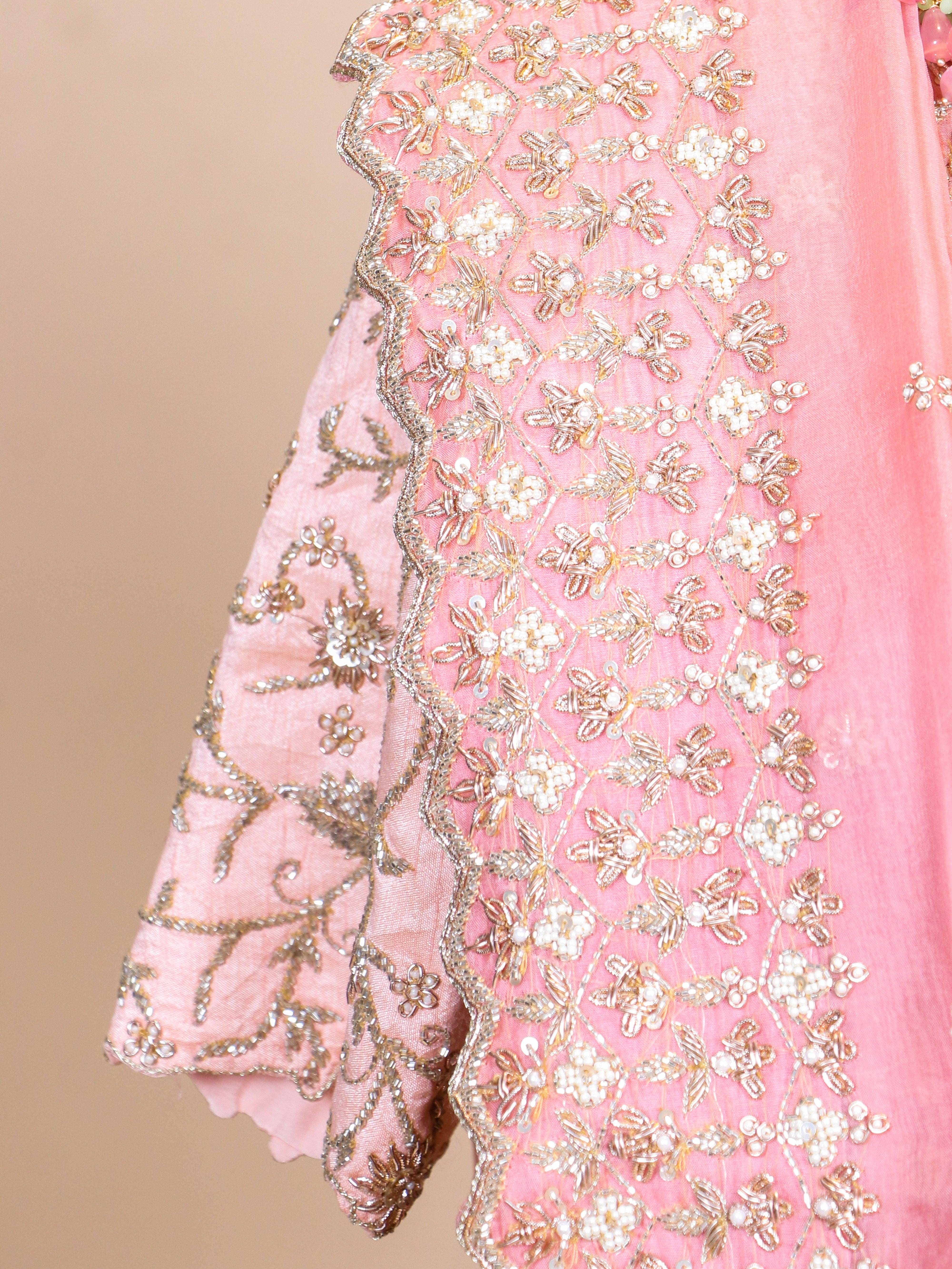 Designer Peach Raw Silk Party Wear Lehenga - Sumangal Ekam