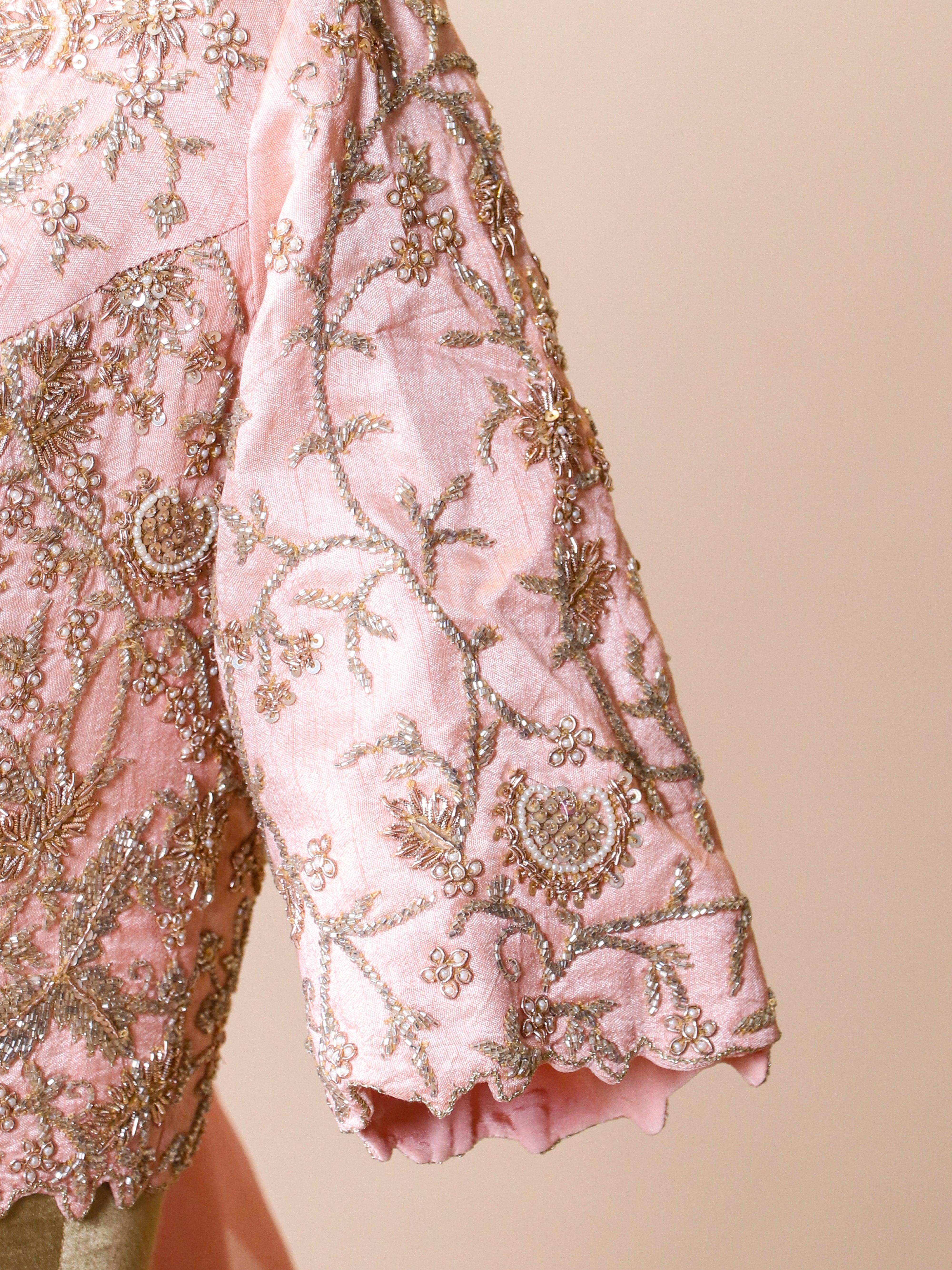 Designer Peach Raw Silk Party Wear Lehenga - Sumangal Ekam