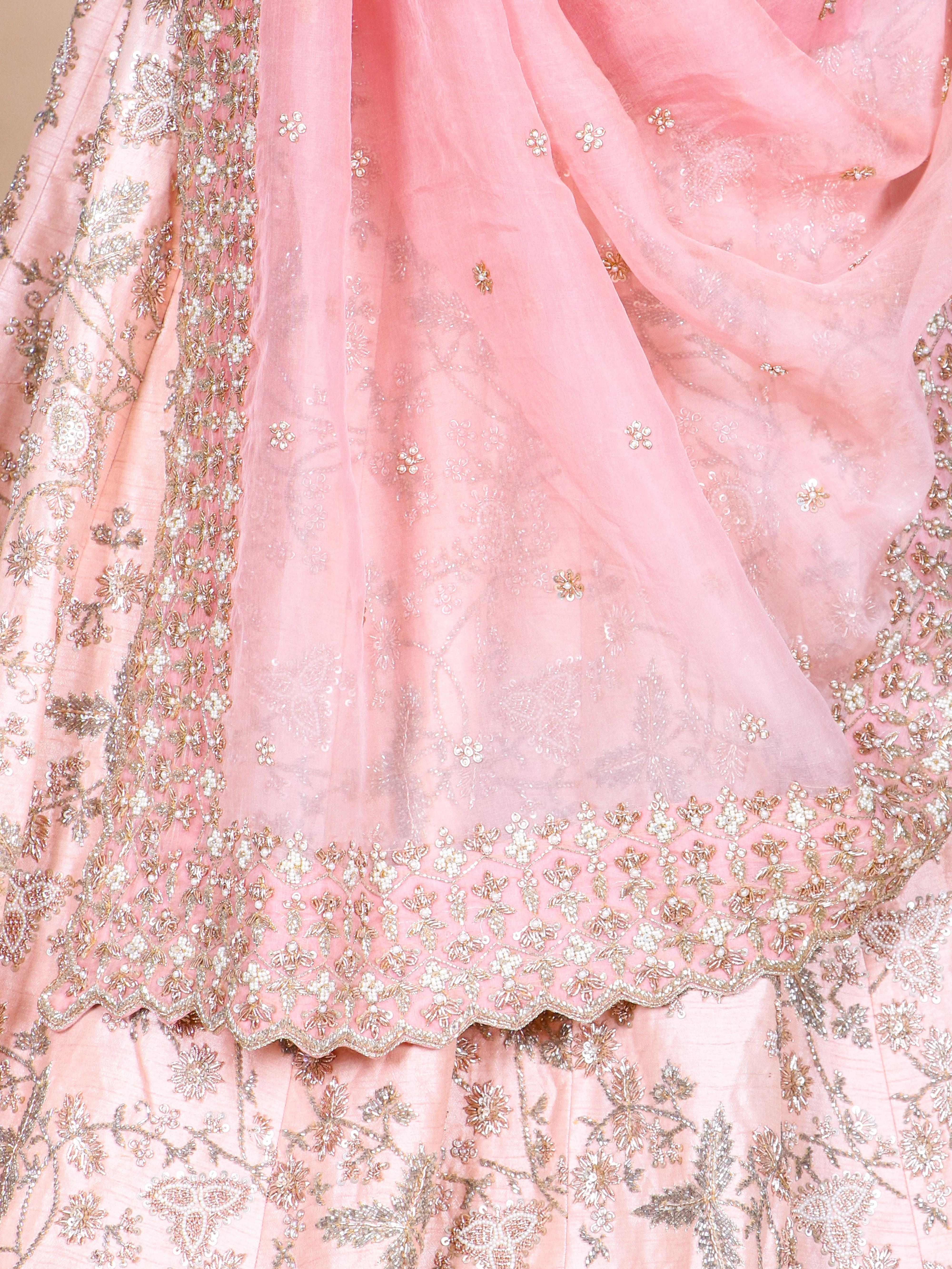 Designer Peach Raw Silk Party Wear Lehenga - Sumangal Ekam