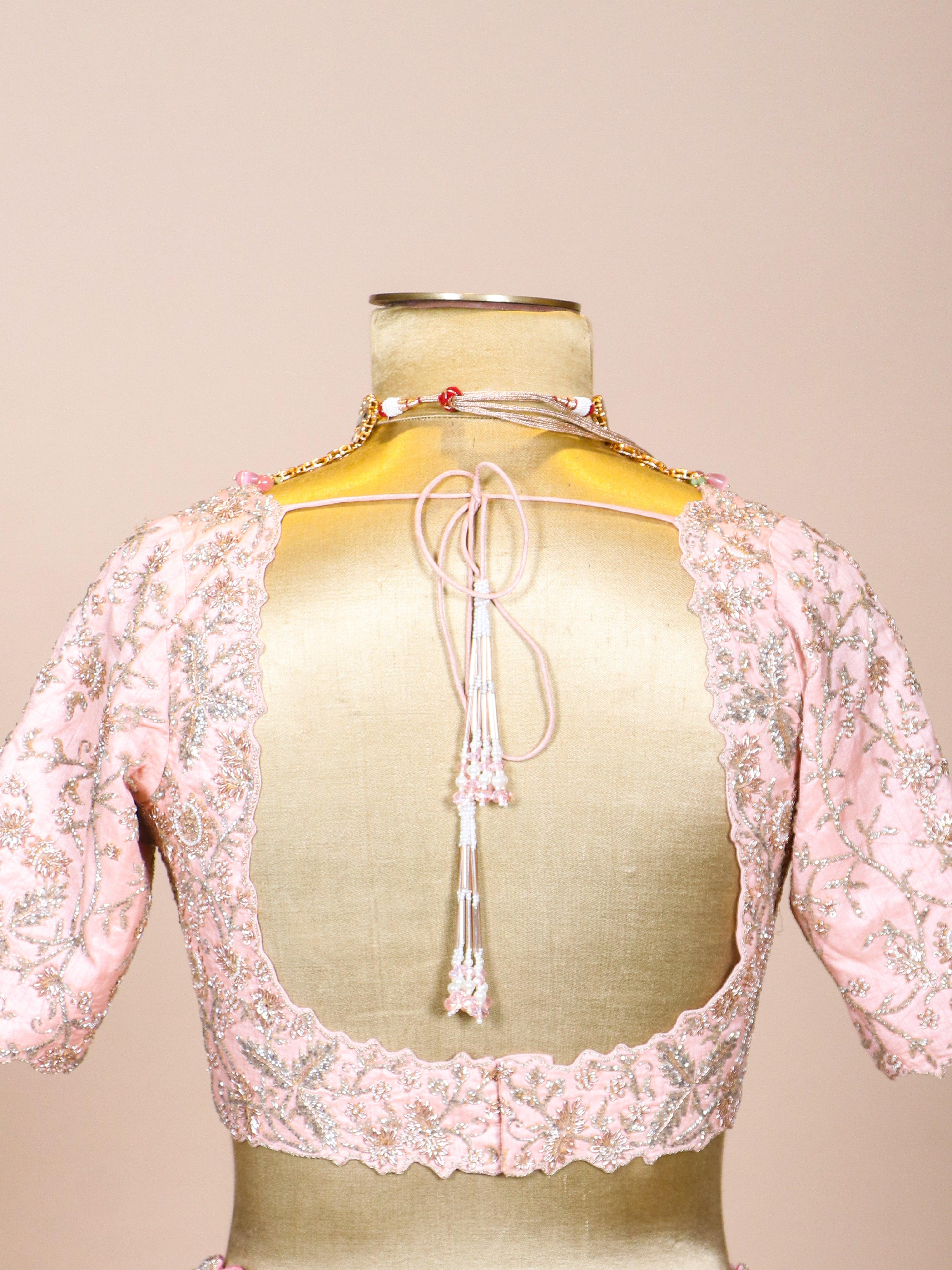 Designer Peach Raw Silk Party Wear Lehenga - Sumangal Ekam