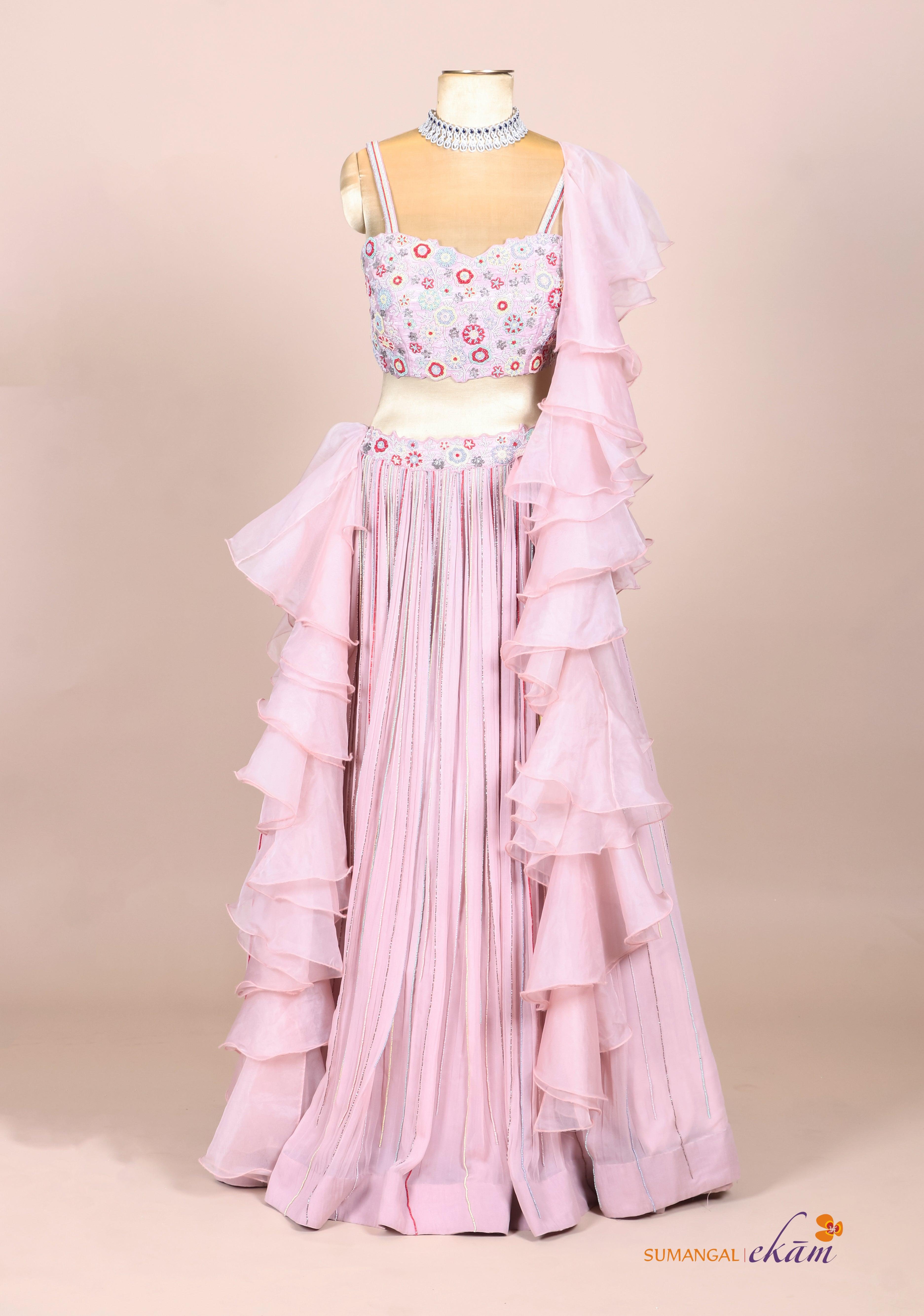 Designer Pastel Peach Georgette Party Wear Lehenga - Sumangal Ekam