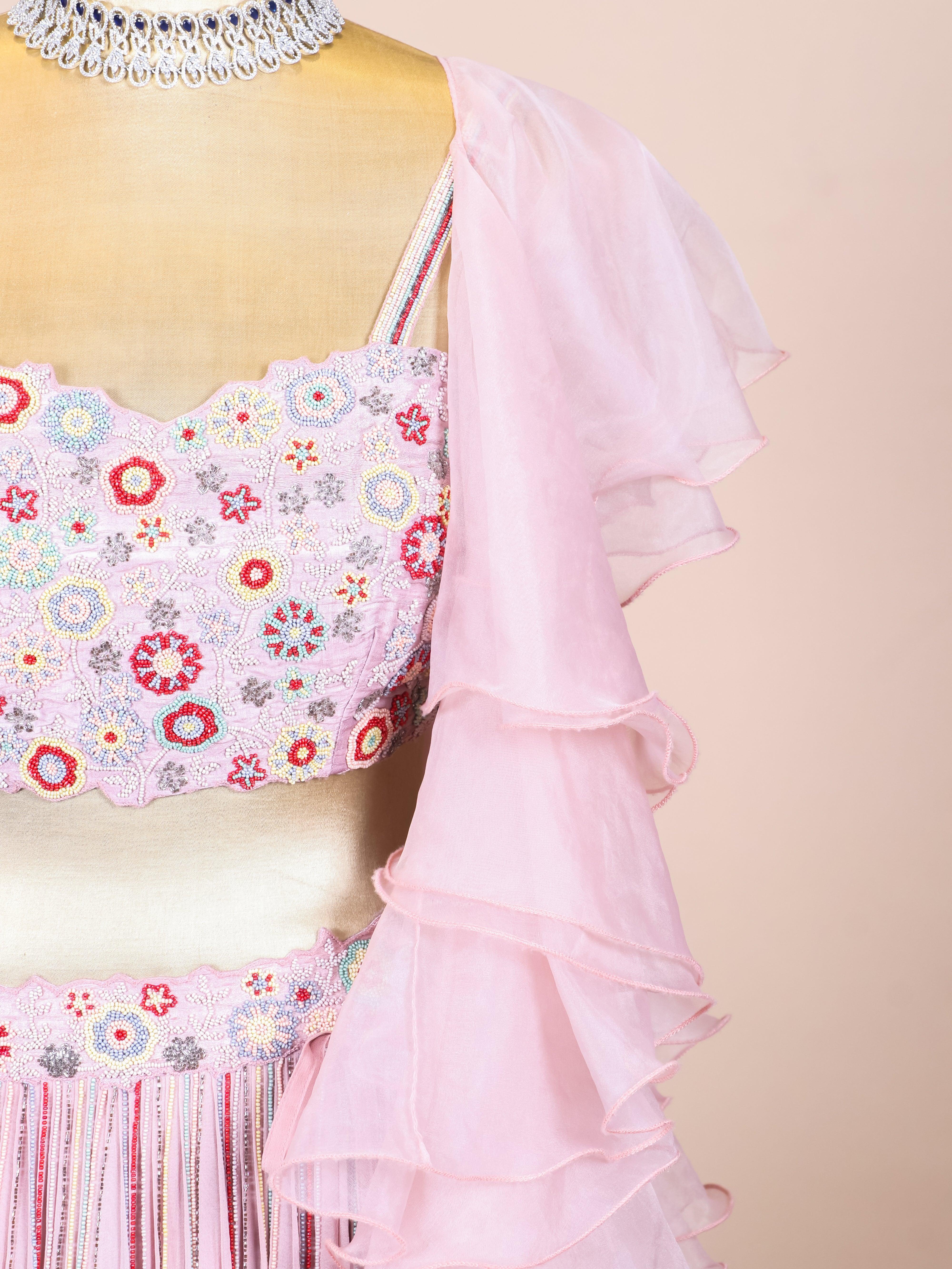 Designer Pastel Peach Georgette Party Wear Lehenga - Sumangal Ekam