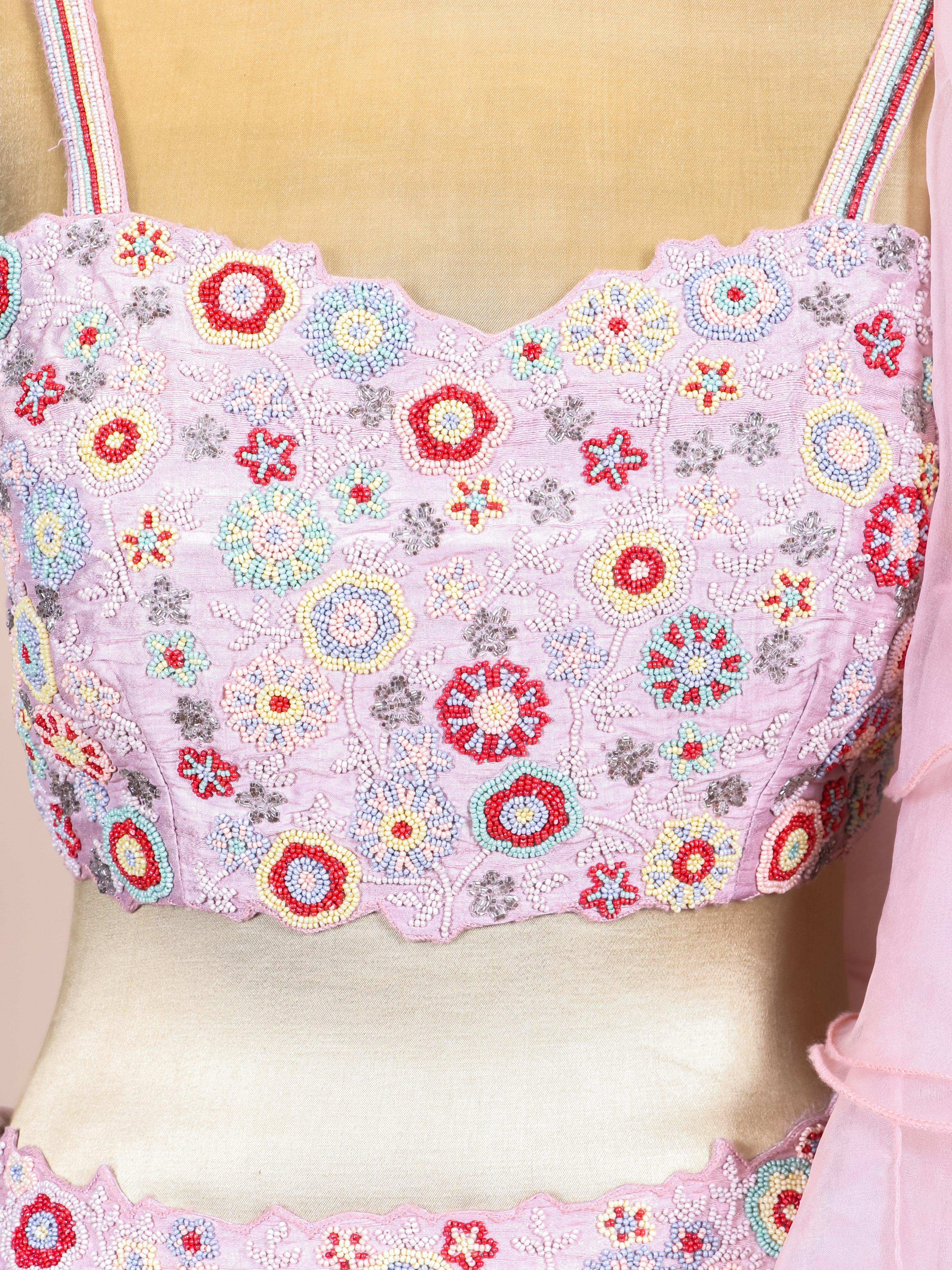 Designer Pastel Peach Georgette Party Wear Lehenga - Sumangal Ekam