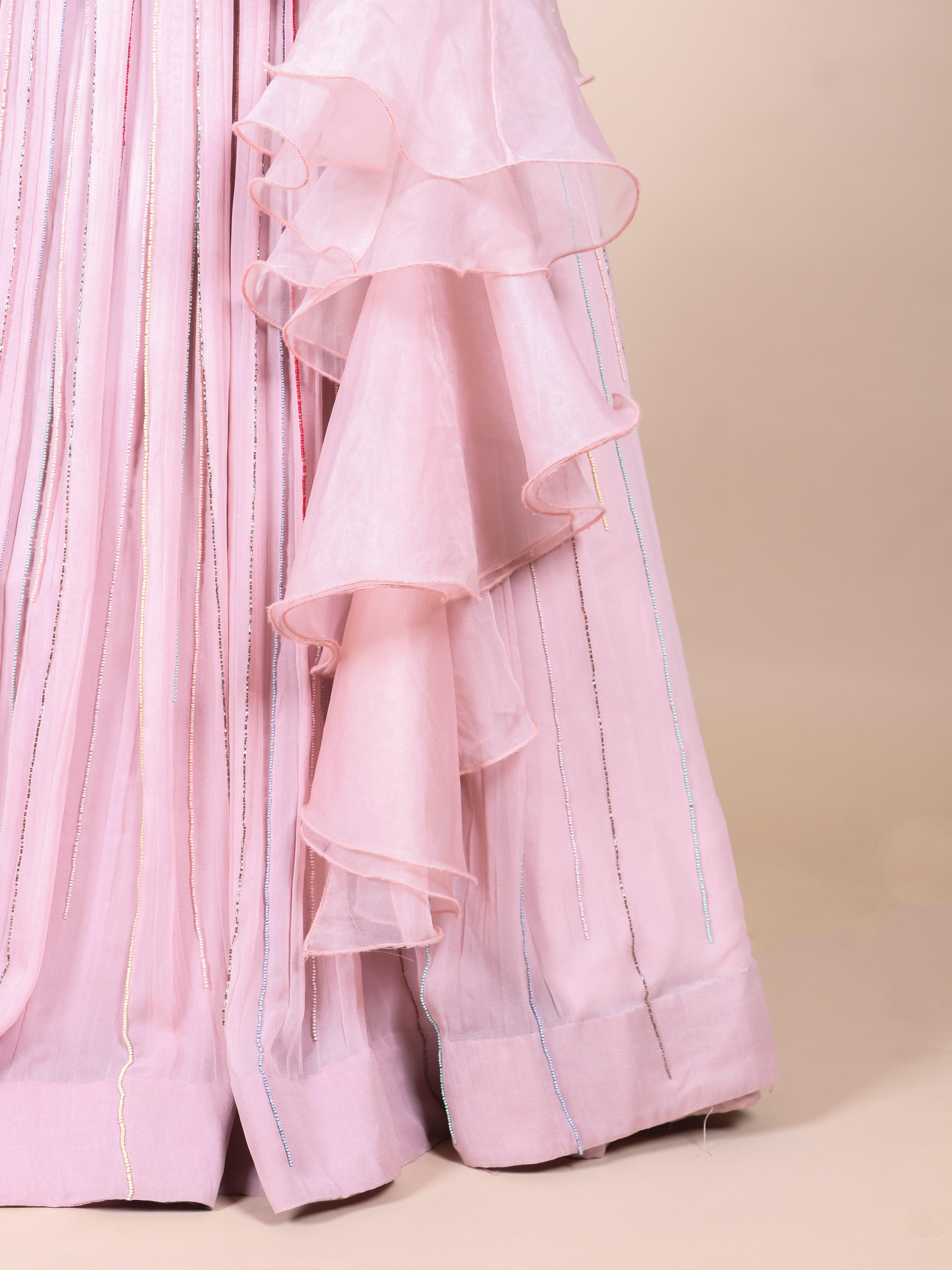 Designer Pastel Peach Georgette Party Wear Lehenga - Sumangal Ekam