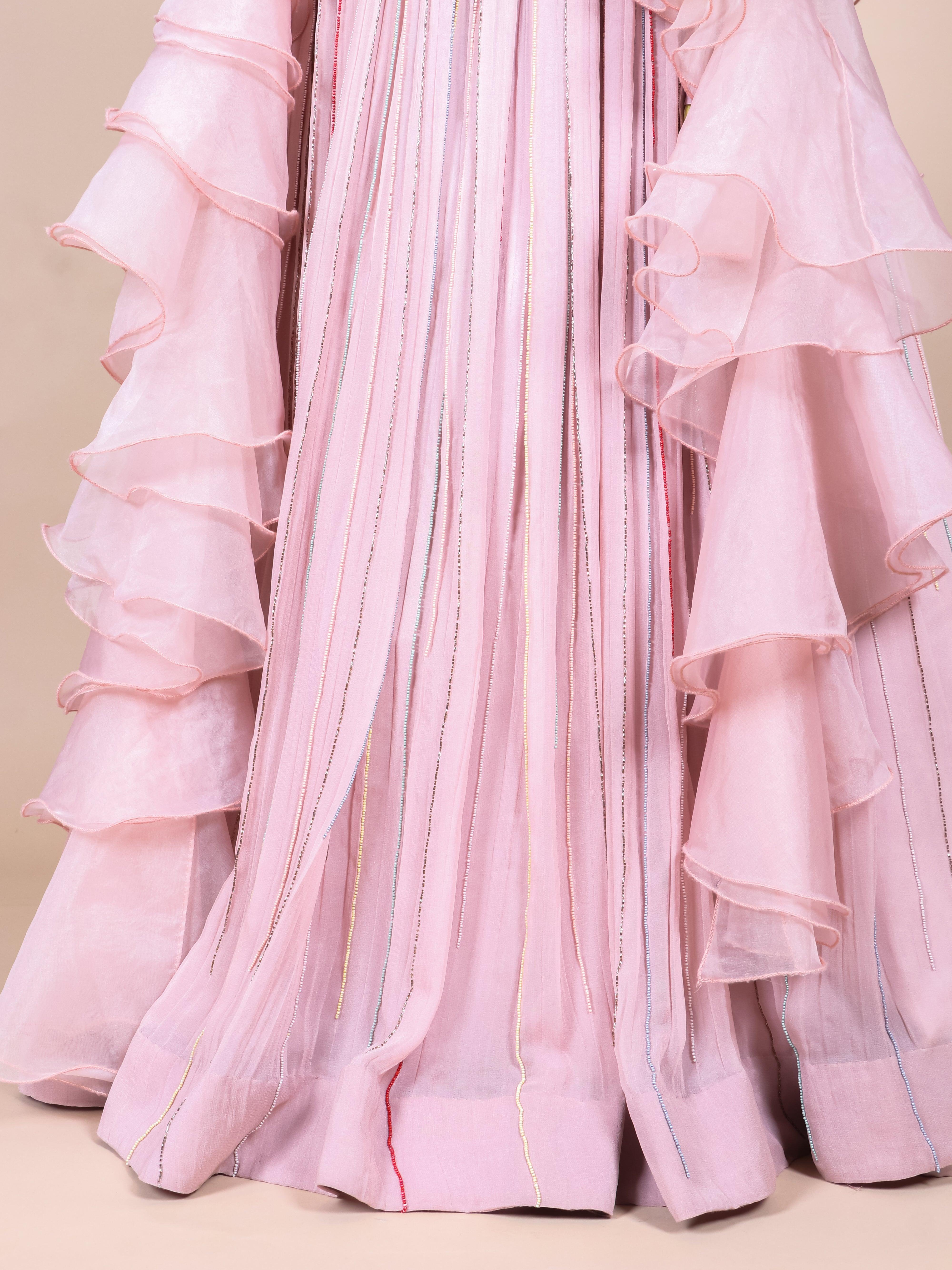 Designer Pastel Peach Georgette Party Wear Lehenga - Sumangal Ekam