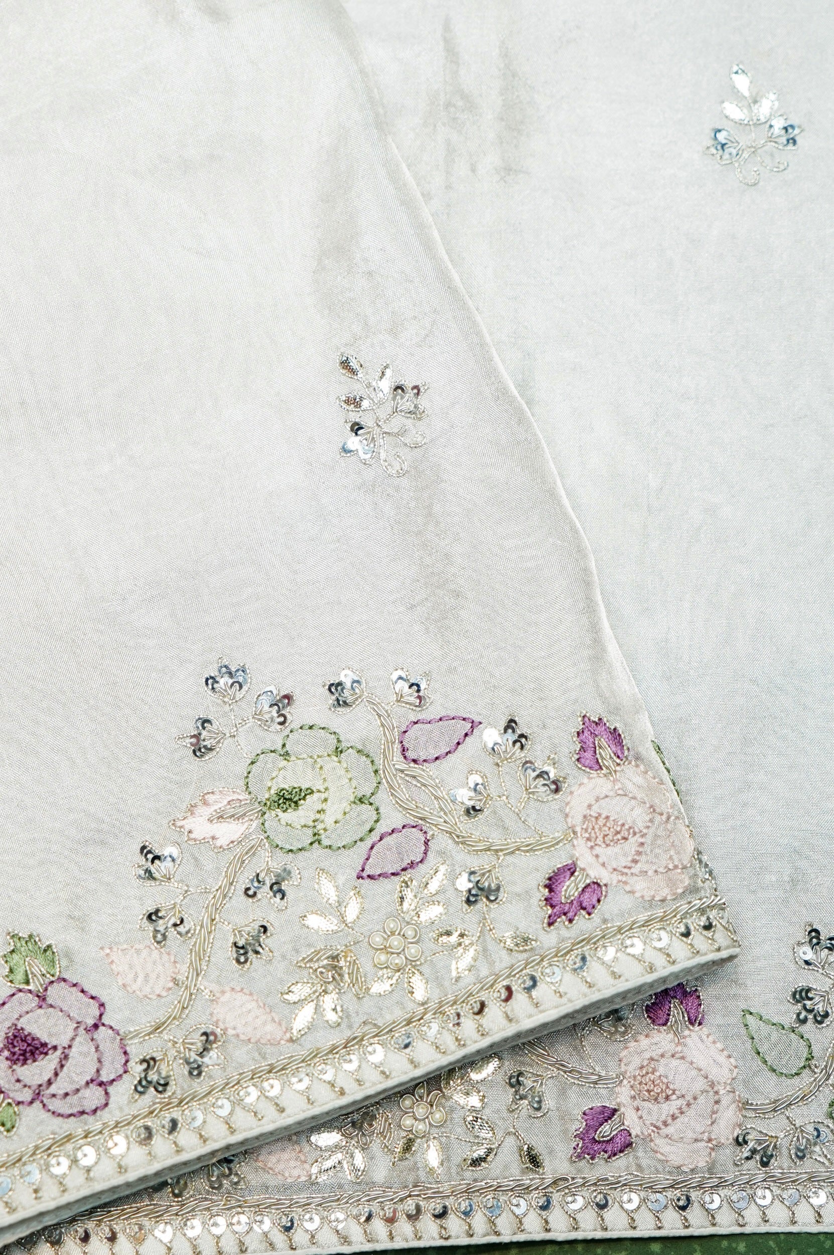 Designer Off White Tissue Silk Embroidered Saree