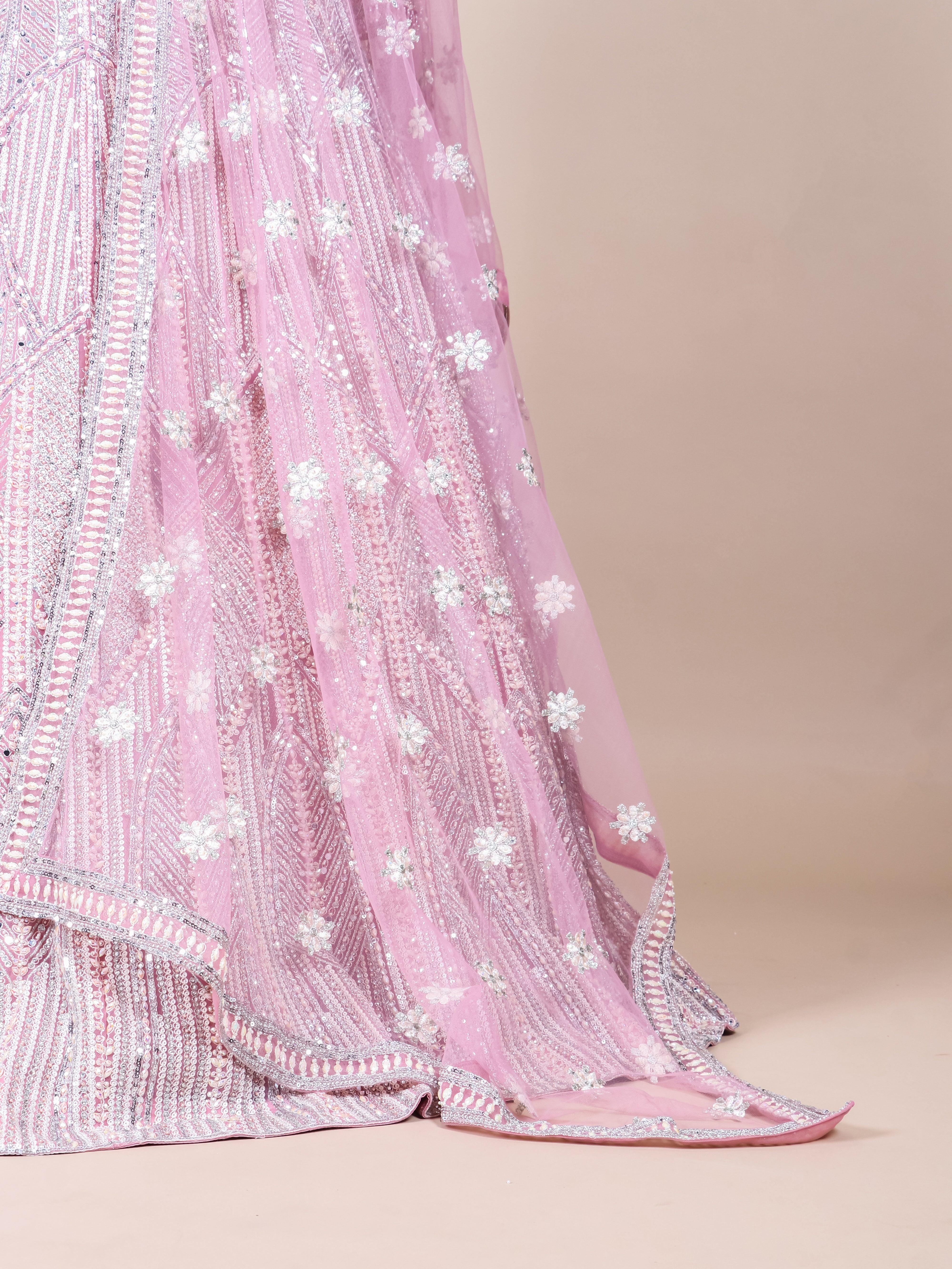 Designer Baby Pink Net Party Wear Lehenga - Sumangal Ekam