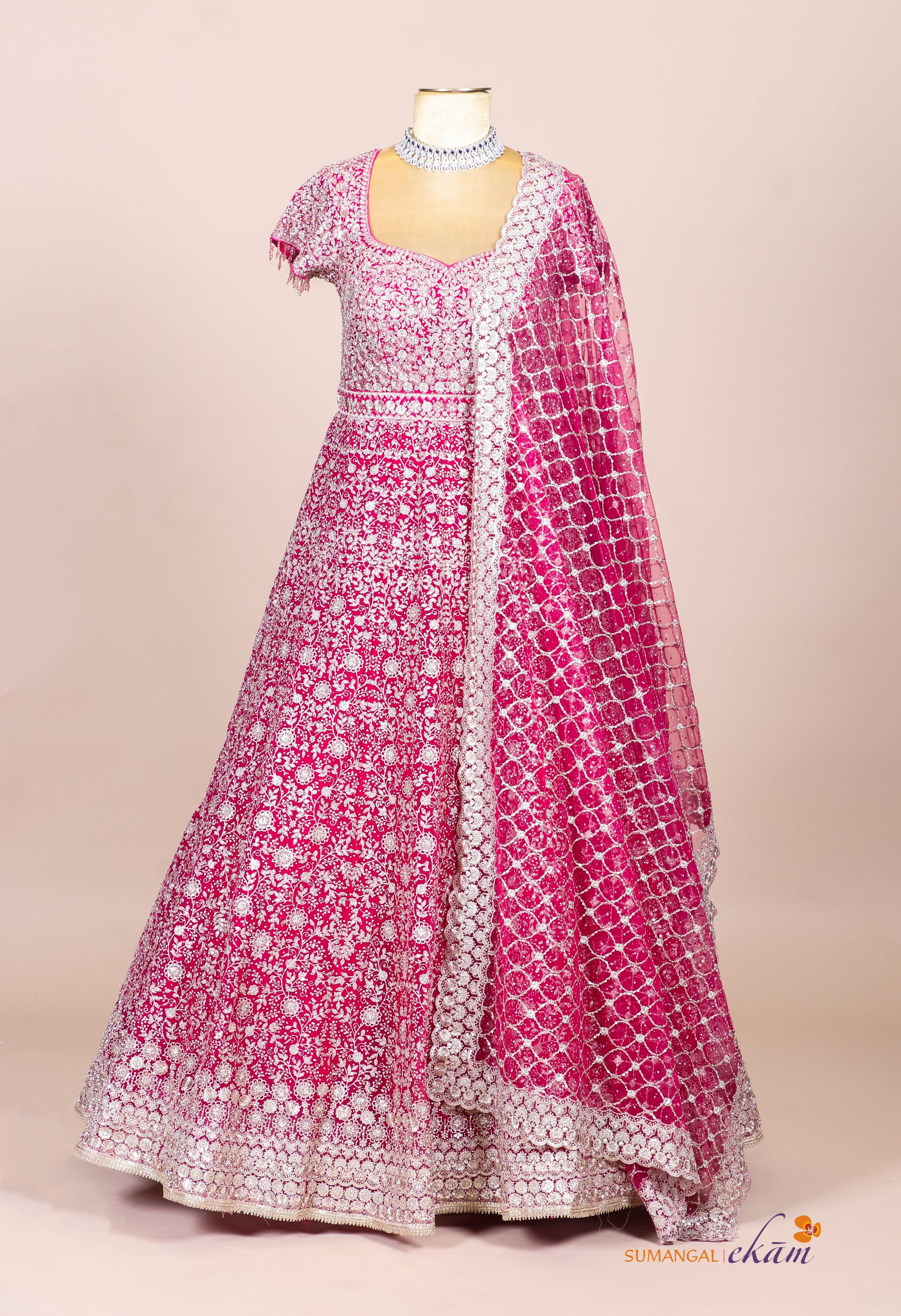 Designer Rani Pink Net Party Wear Gown - Sumangal Ekam