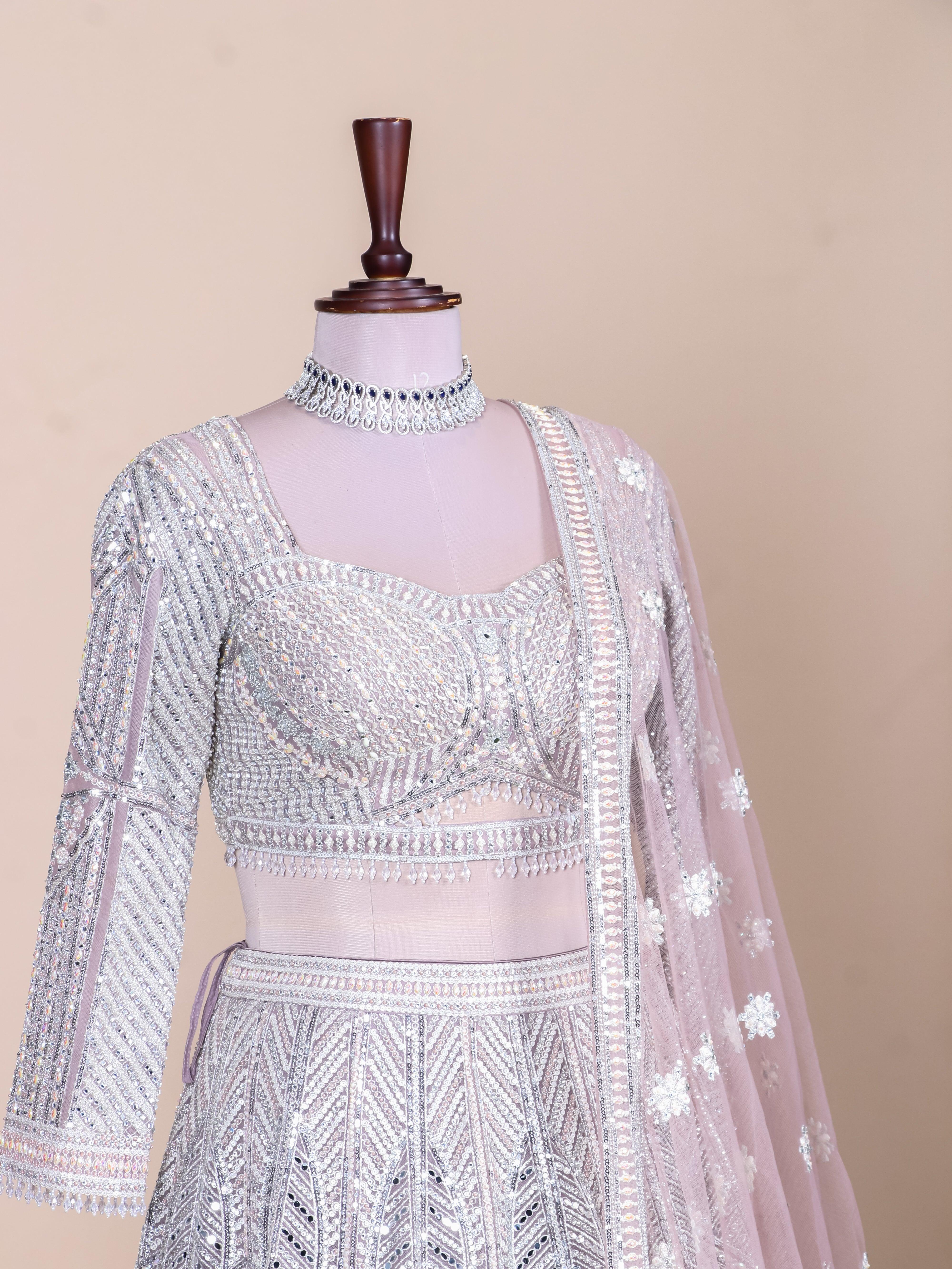 Designer Silver Net Party Wear Lehenga - Sumangal Ekam