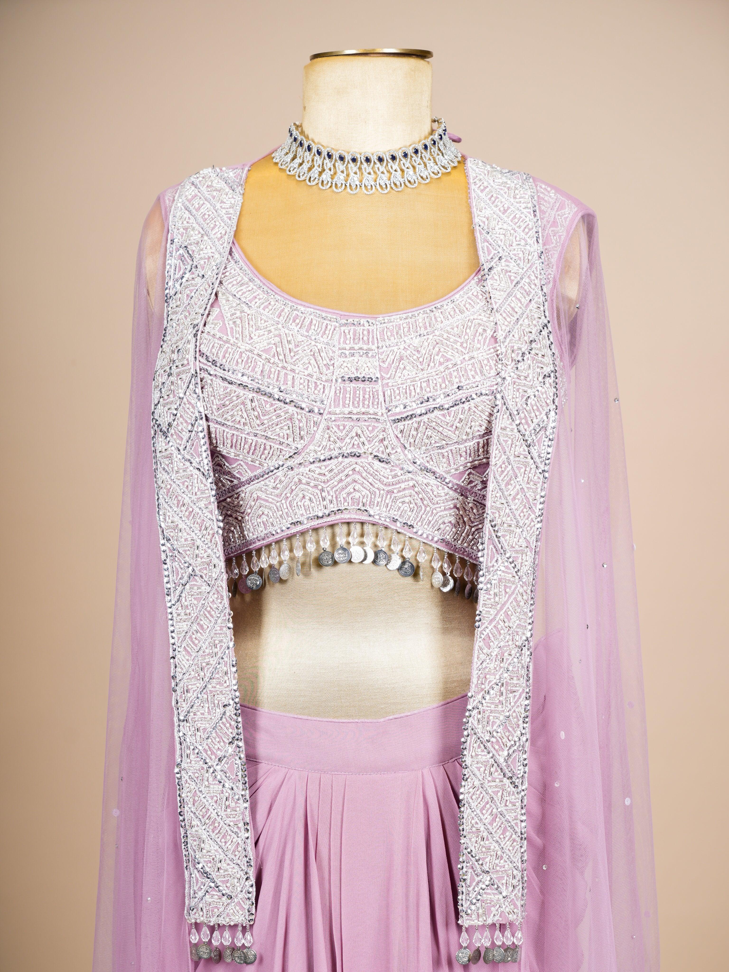 Designer Onion Pink Crepe Silk Party Wear Indo Western - Sumangal Ekam