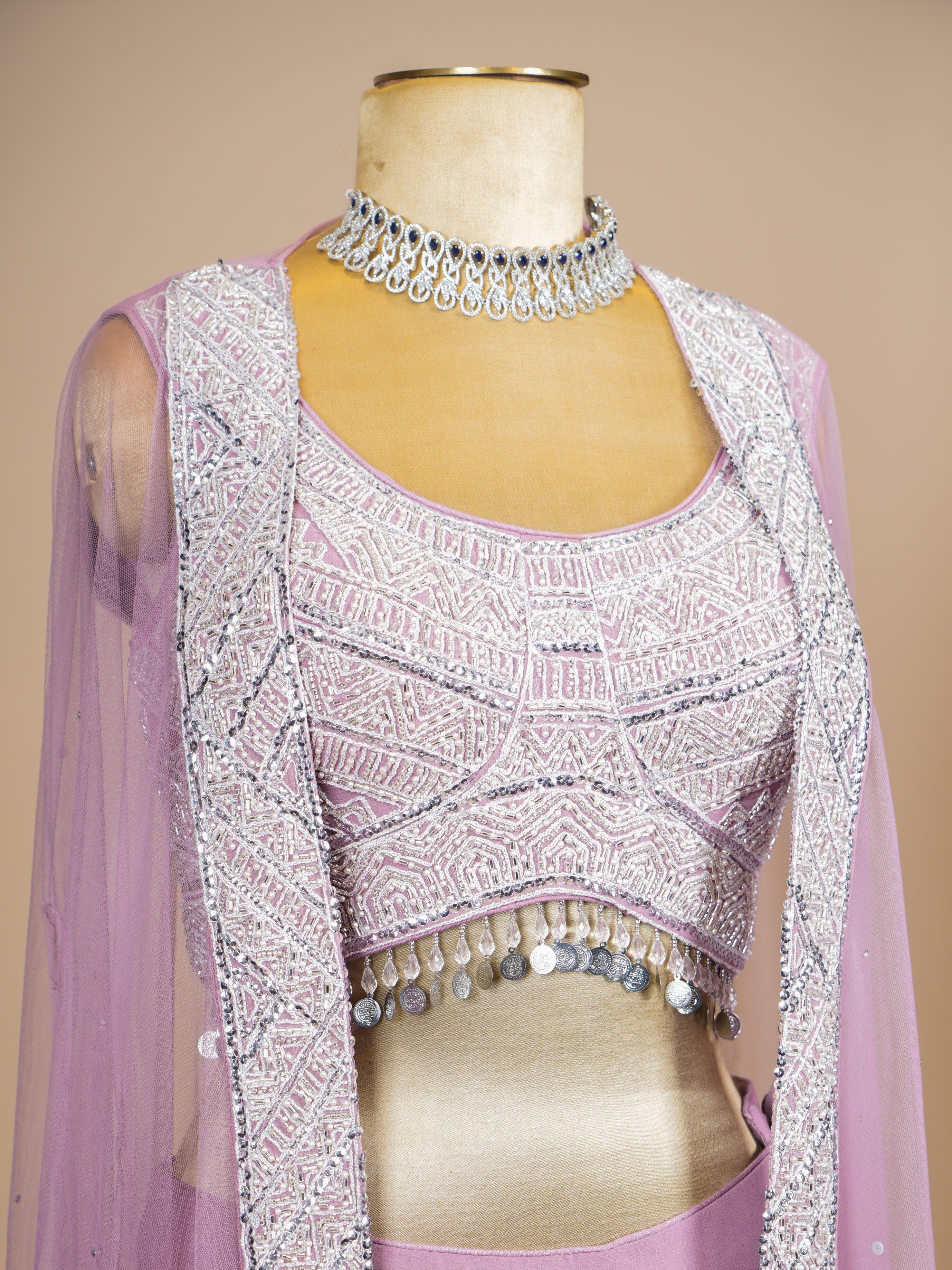 Designer Onion Pink Crepe Silk Party Wear Indo Western - Sumangal Ekam