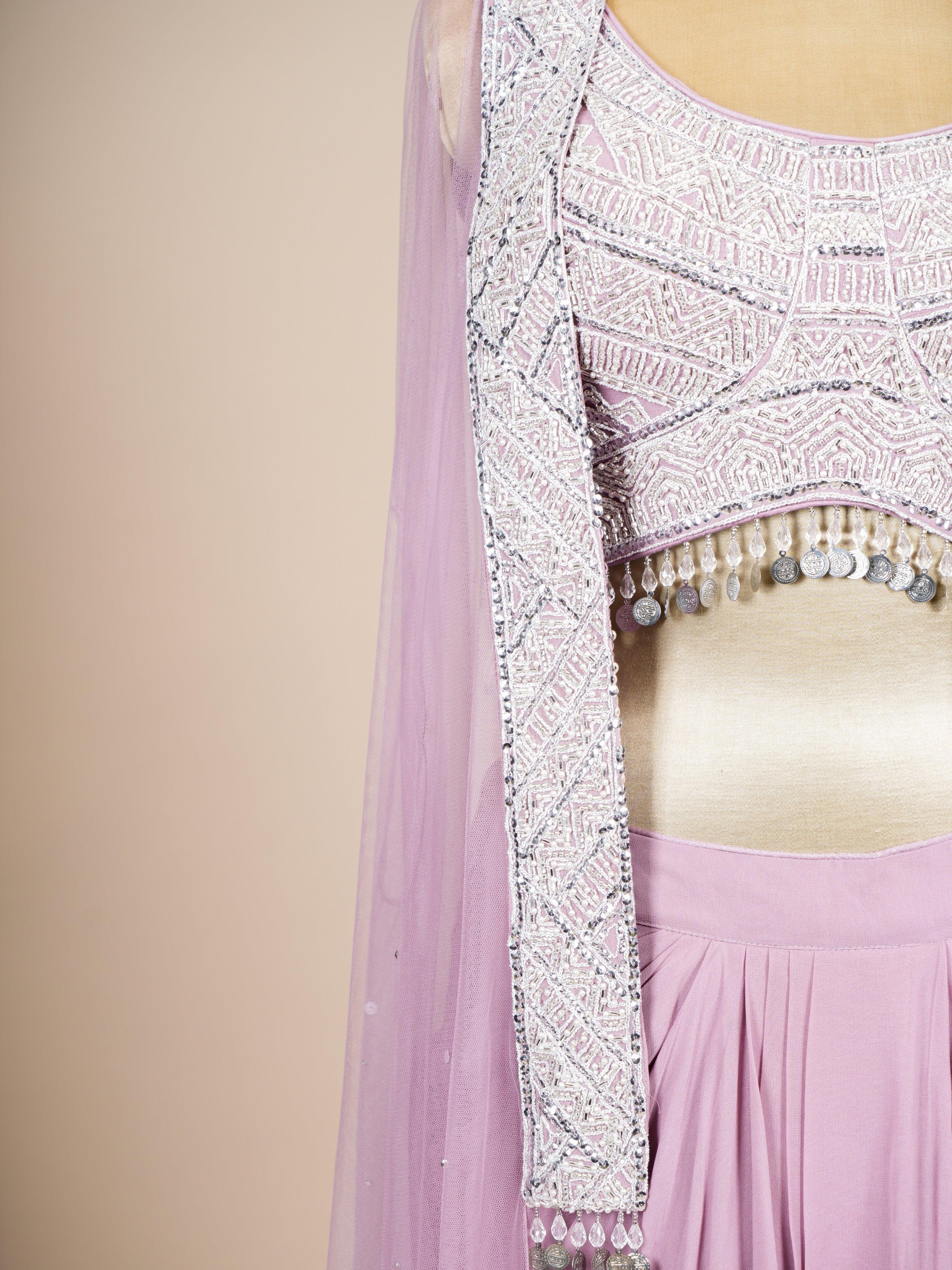 Designer Onion Pink Crepe Silk Party Wear Indo Western - Sumangal Ekam