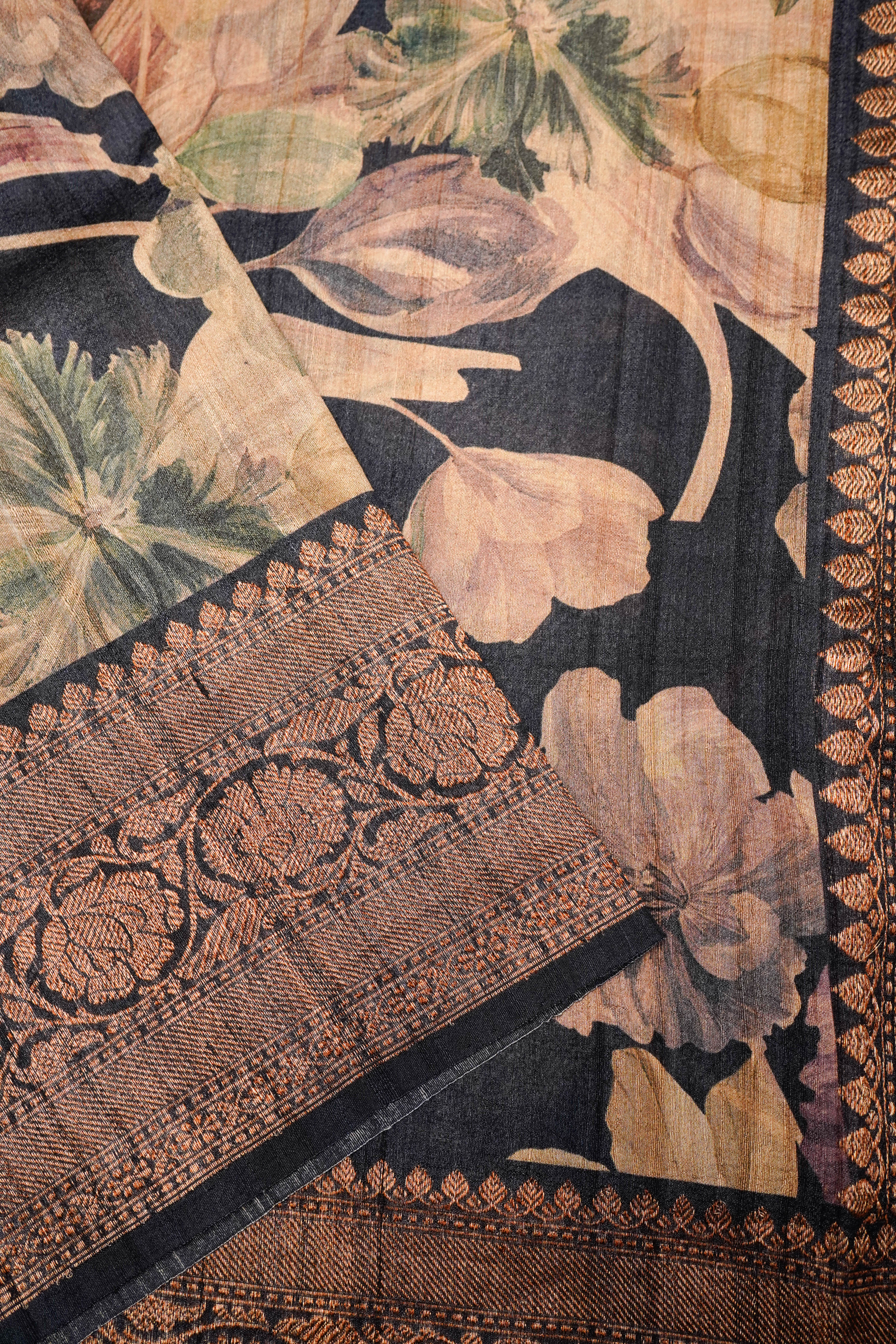 Designer Black Tussar Silk Saree