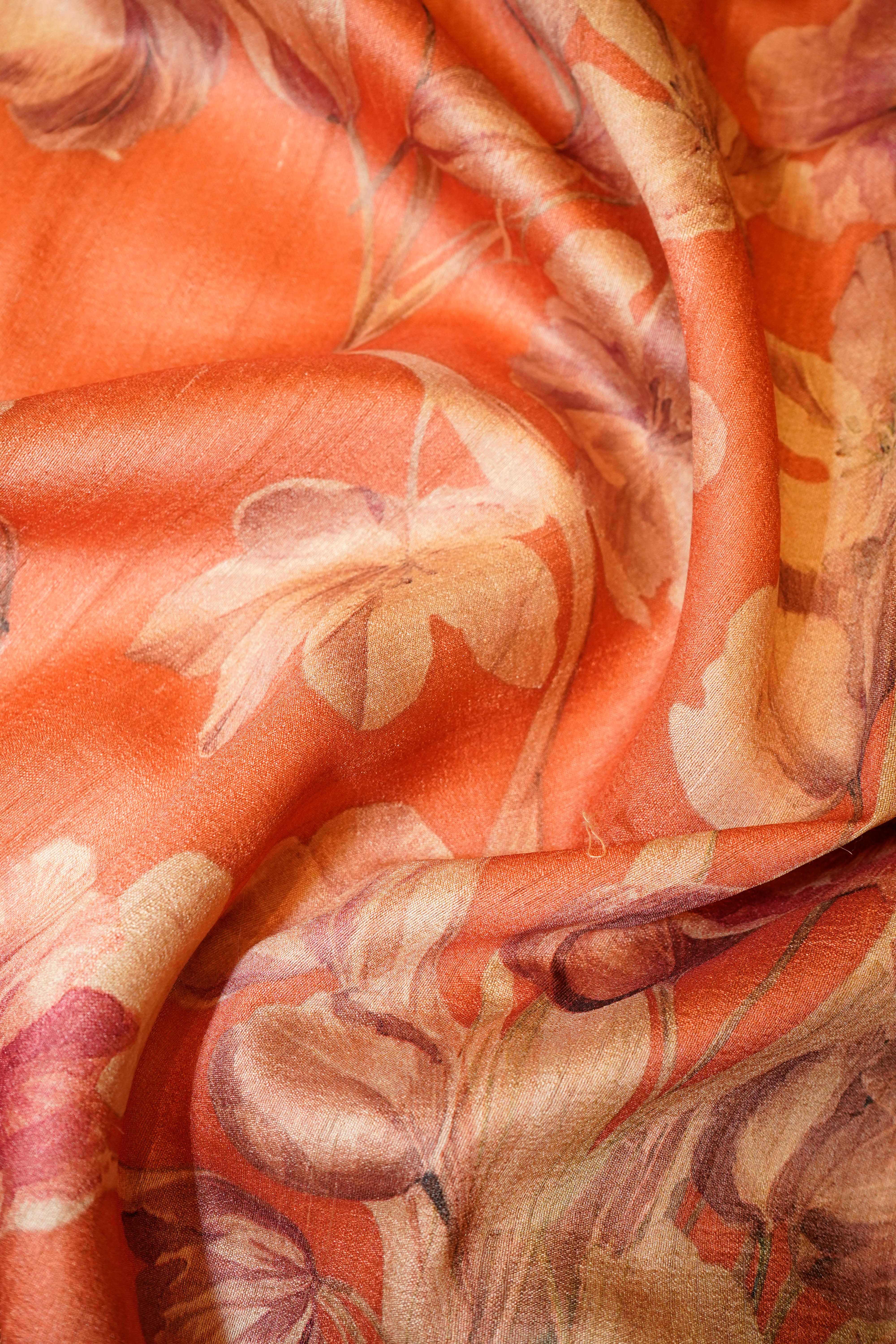 Designer Peach Tussar Silk Saree