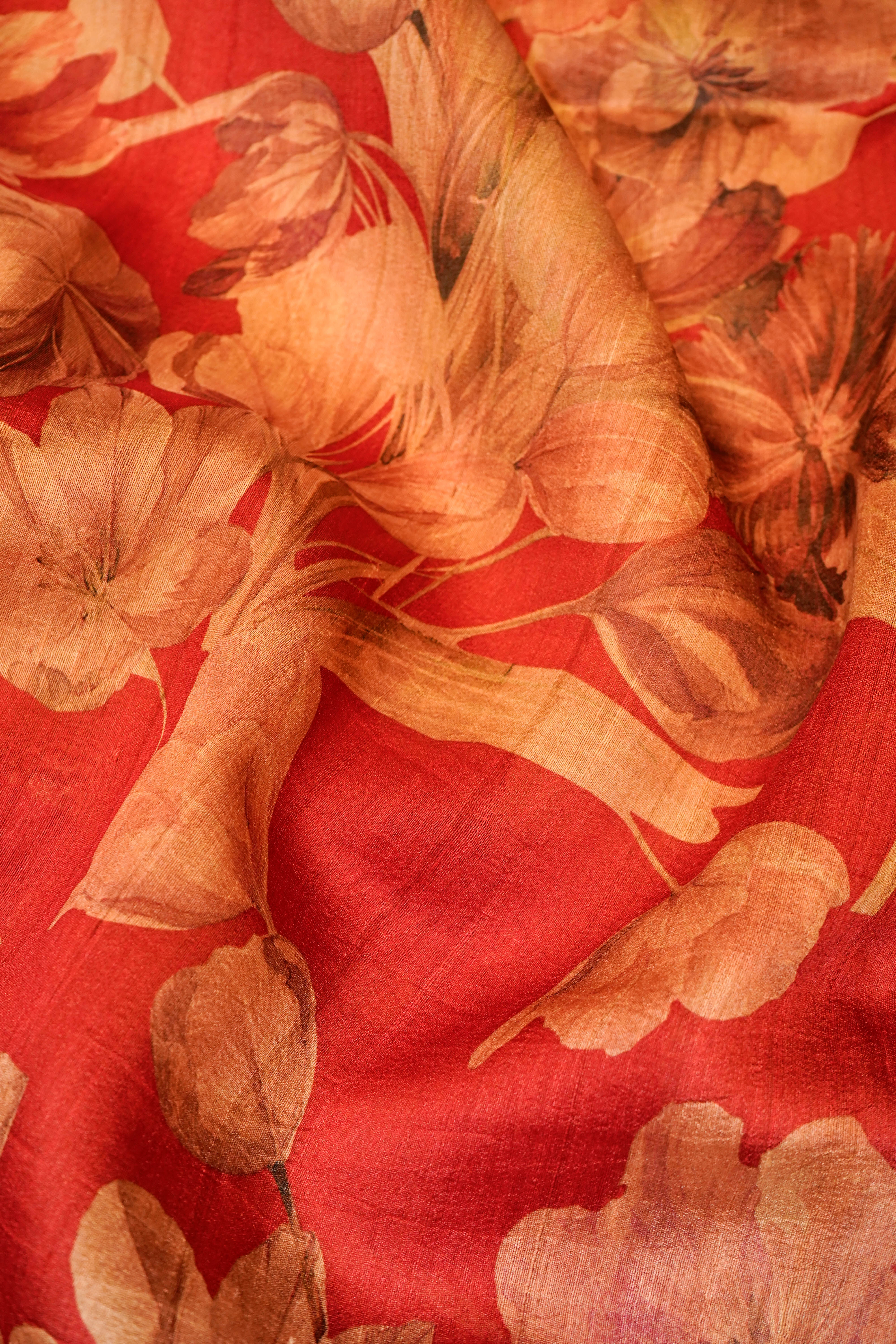 Designer Red Tussar Silk Saree