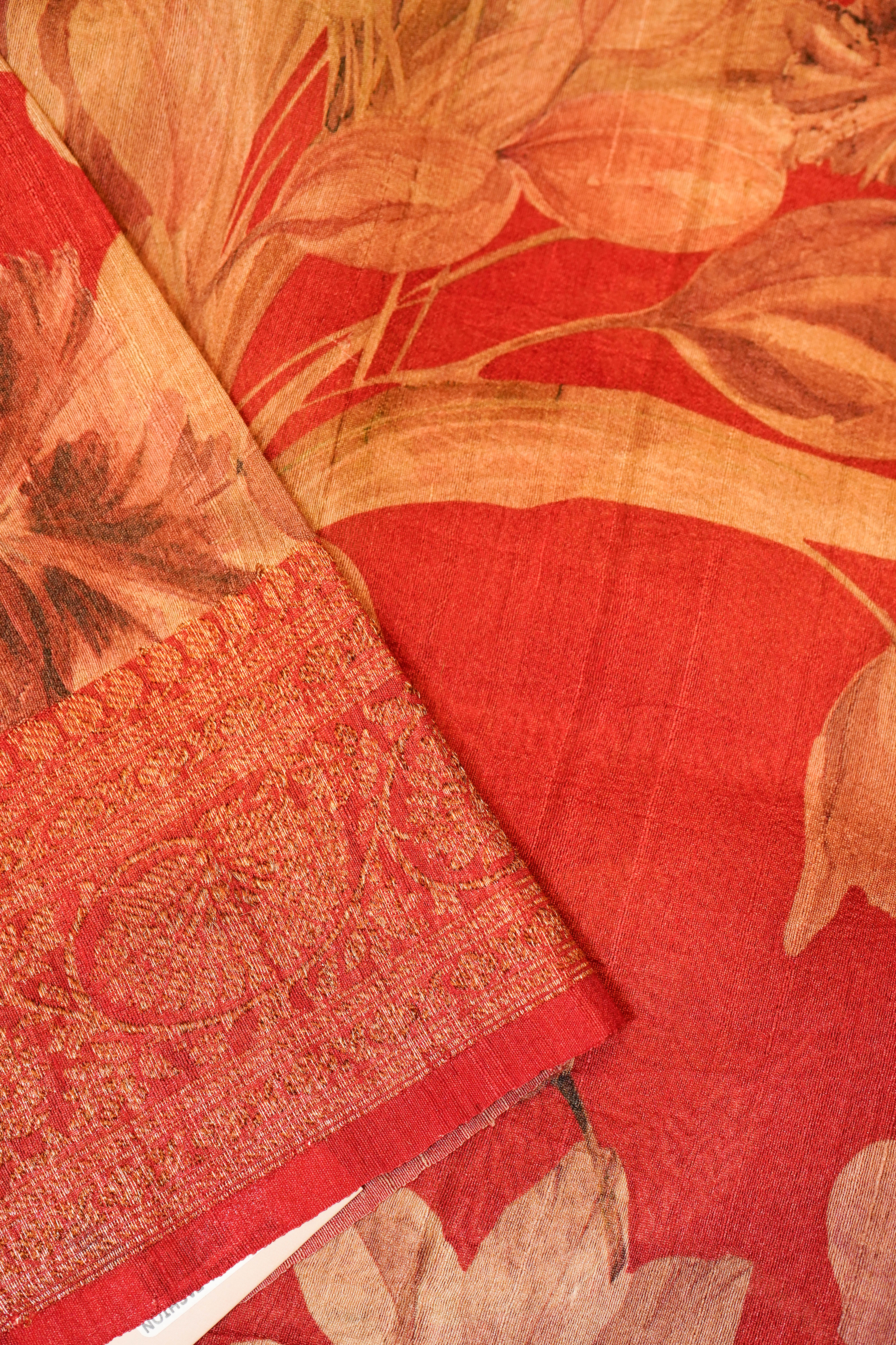 Designer Red Tussar Silk Saree
