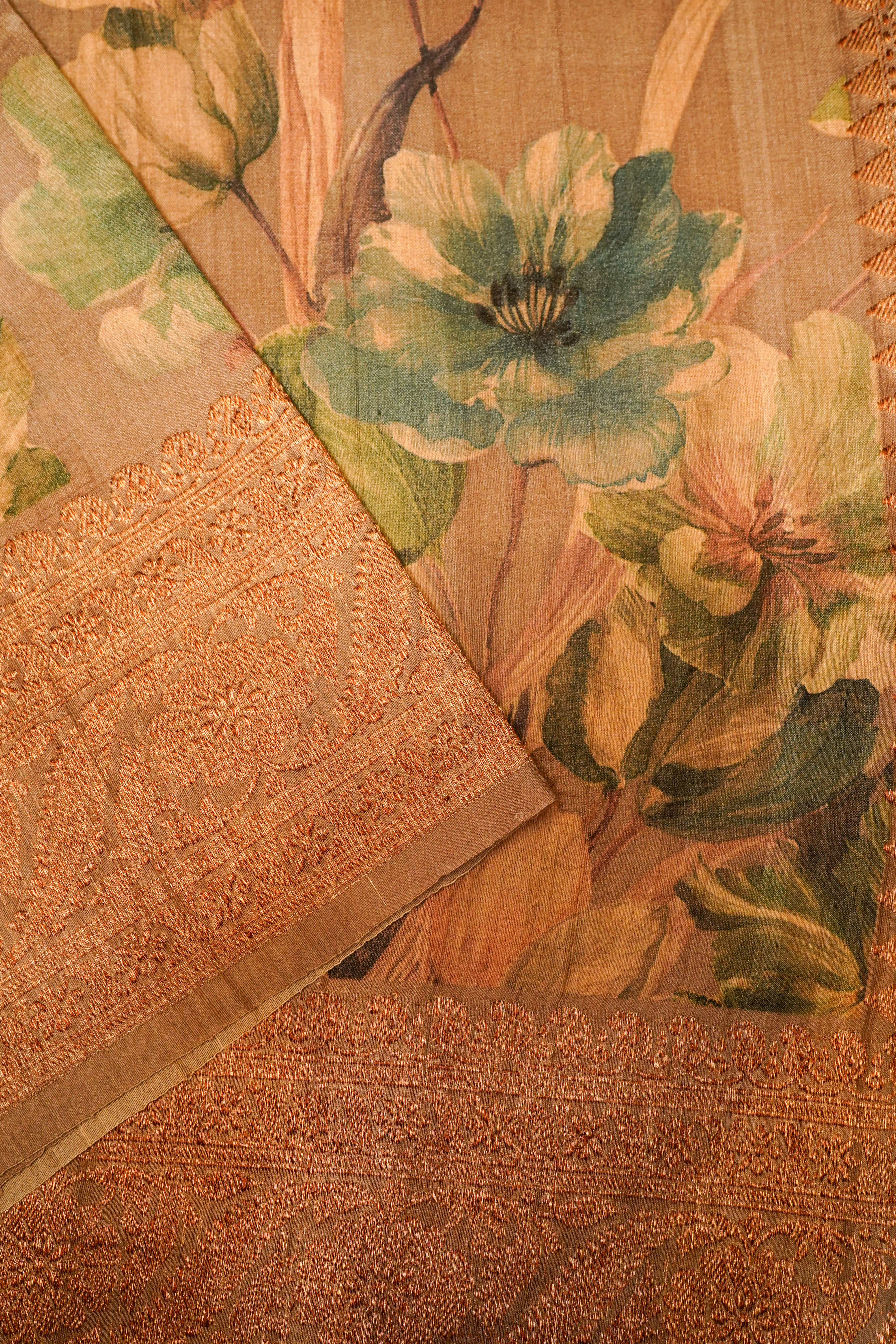 Designer Coffee Brown Tussar Silk Saree