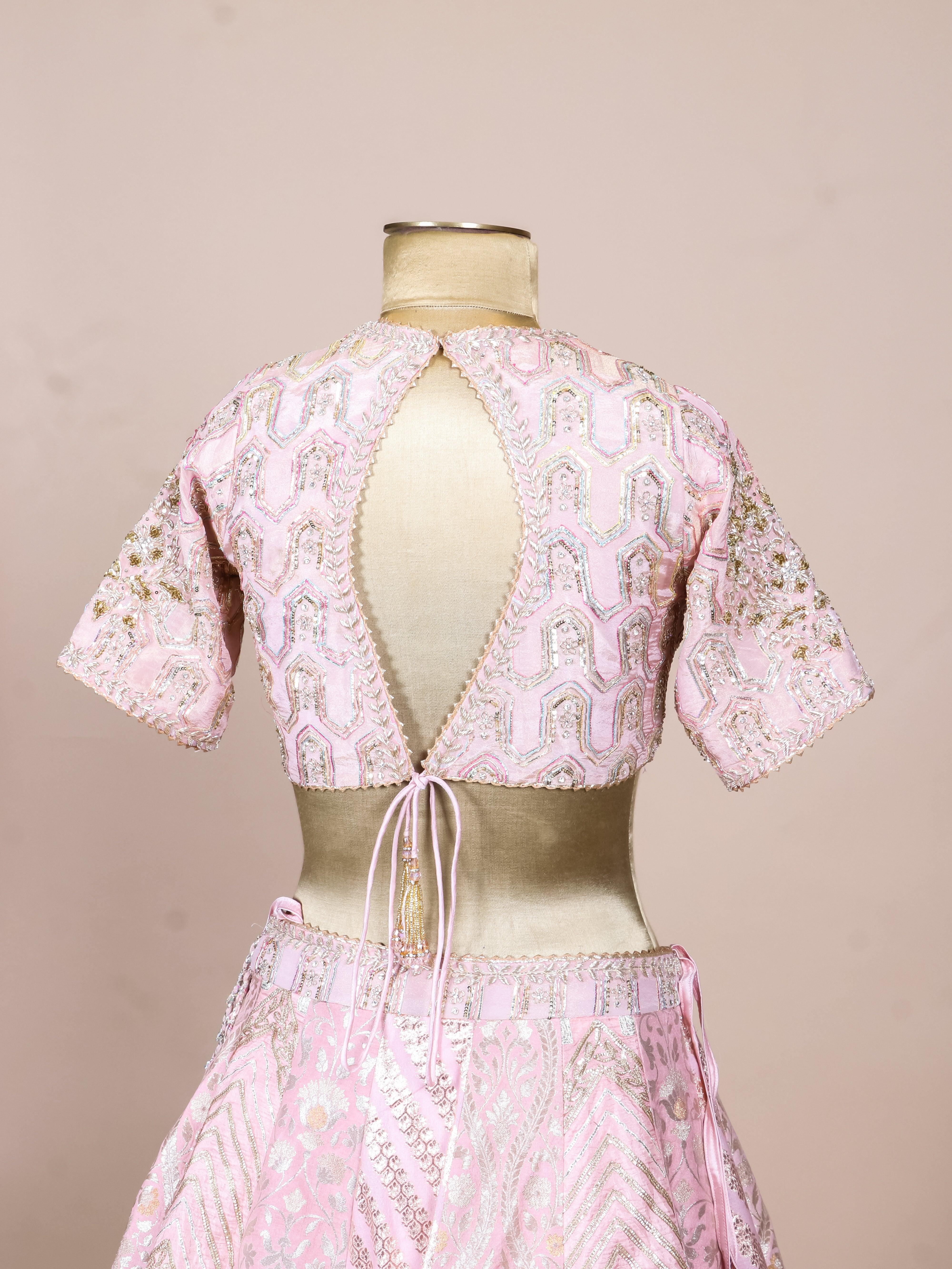 Designer Peach Fancy Banarasi Party Wear Lehenga - Sumangal Ekam