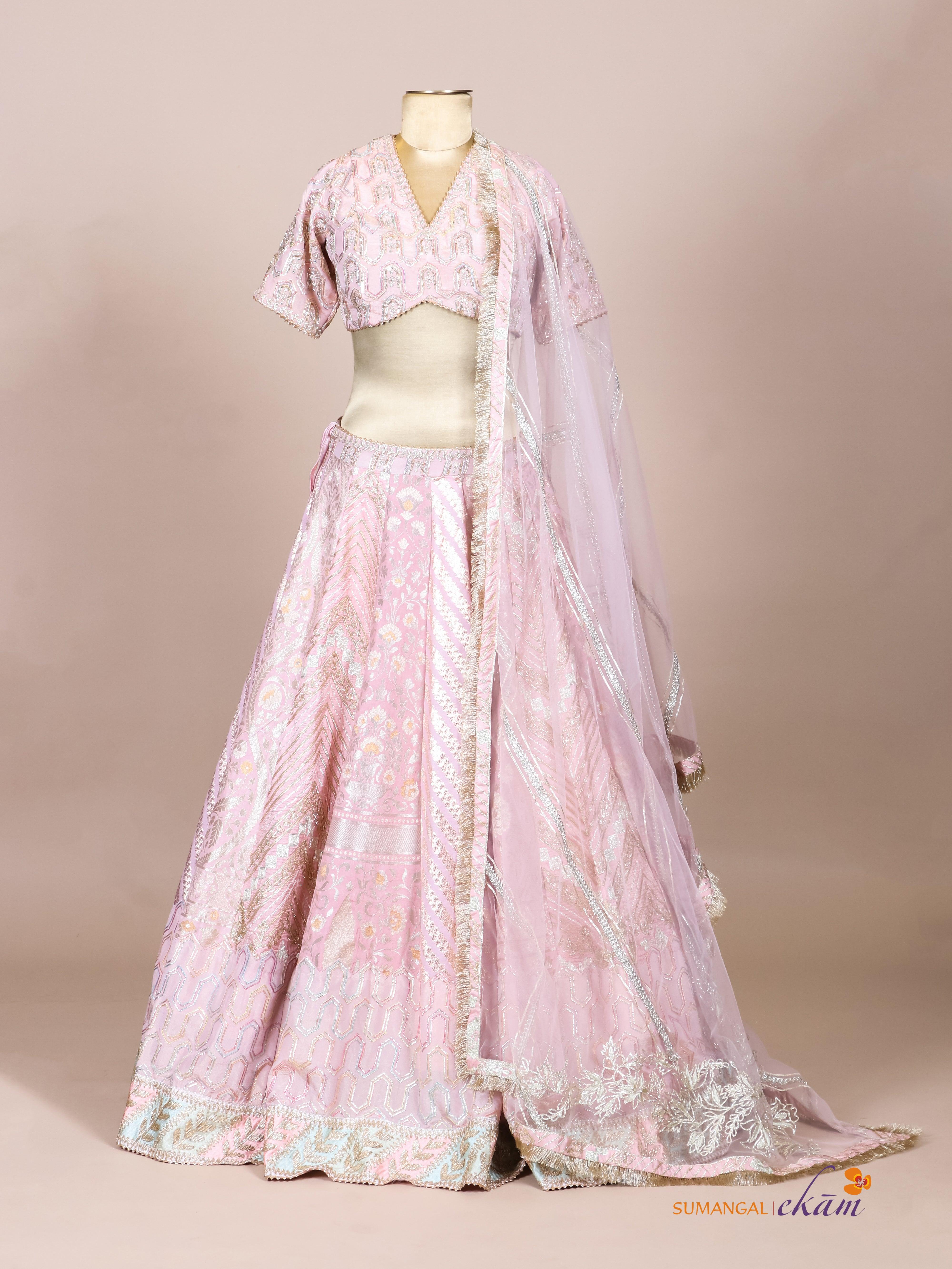 Designer Peach Fancy Banarasi Party Wear Lehenga - Sumangal Ekam