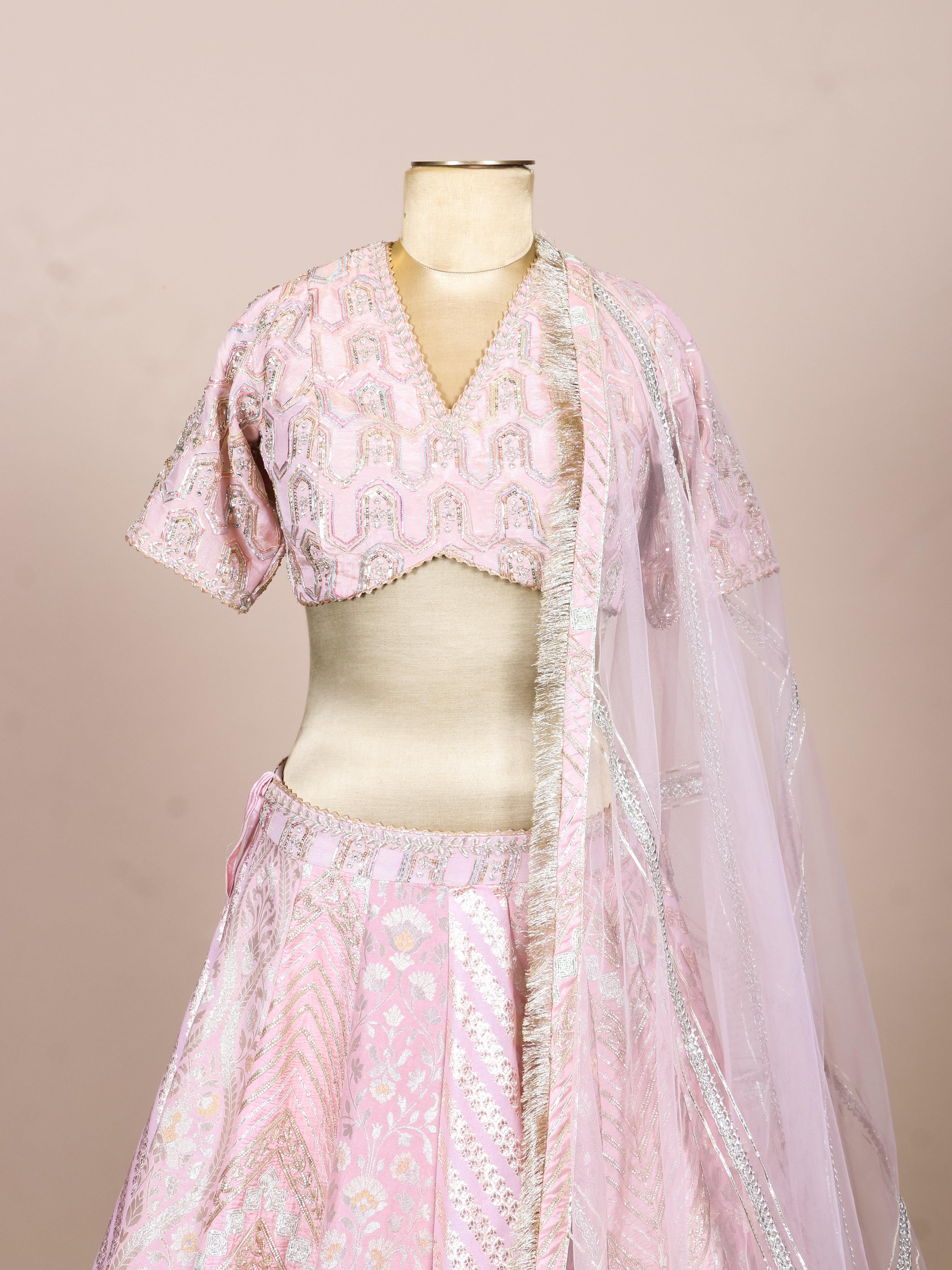 Designer Peach Fancy Banarasi Party Wear Lehenga - Sumangal Ekam