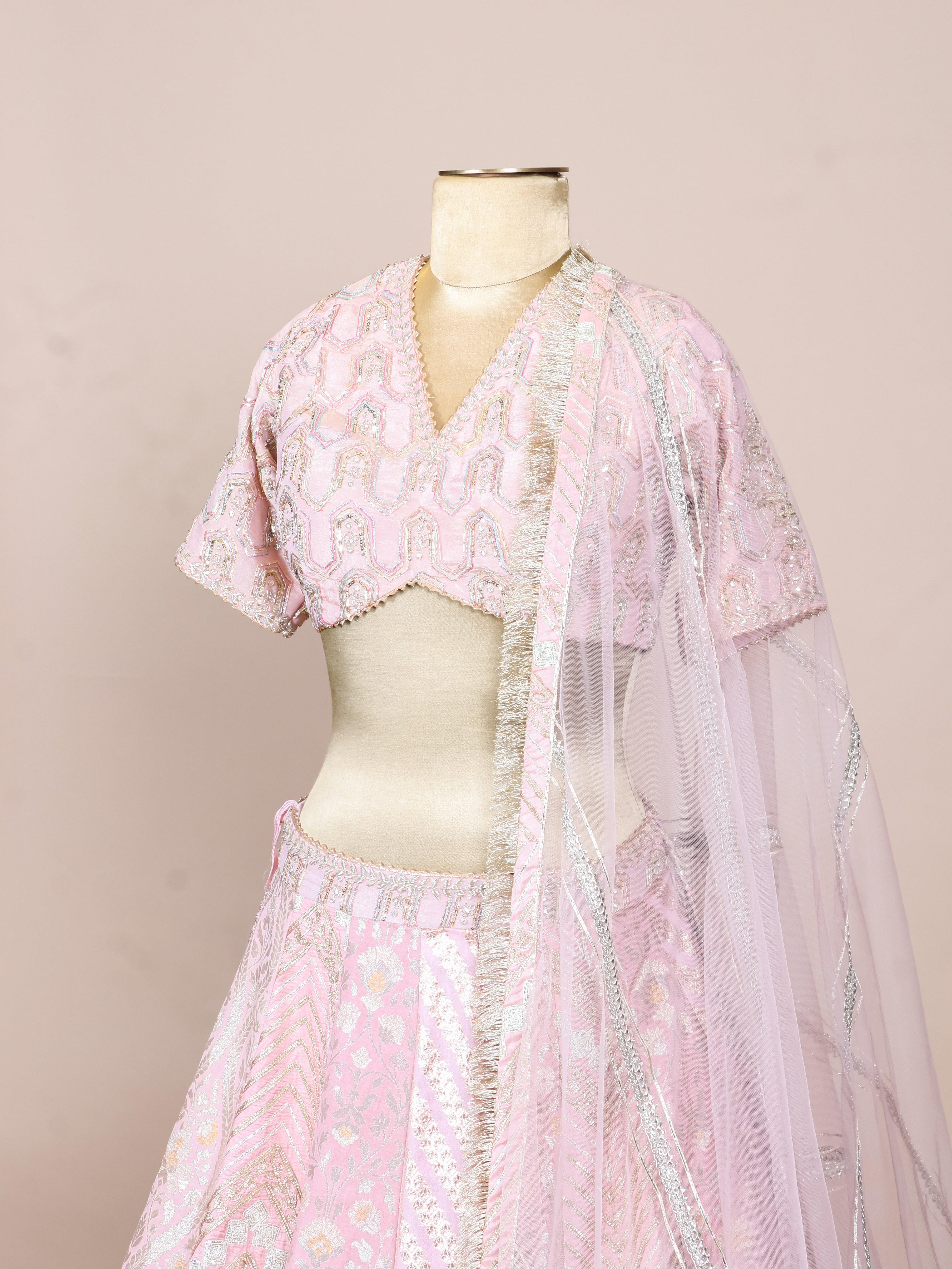 Designer Peach Fancy Banarasi Party Wear Lehenga - Sumangal Ekam