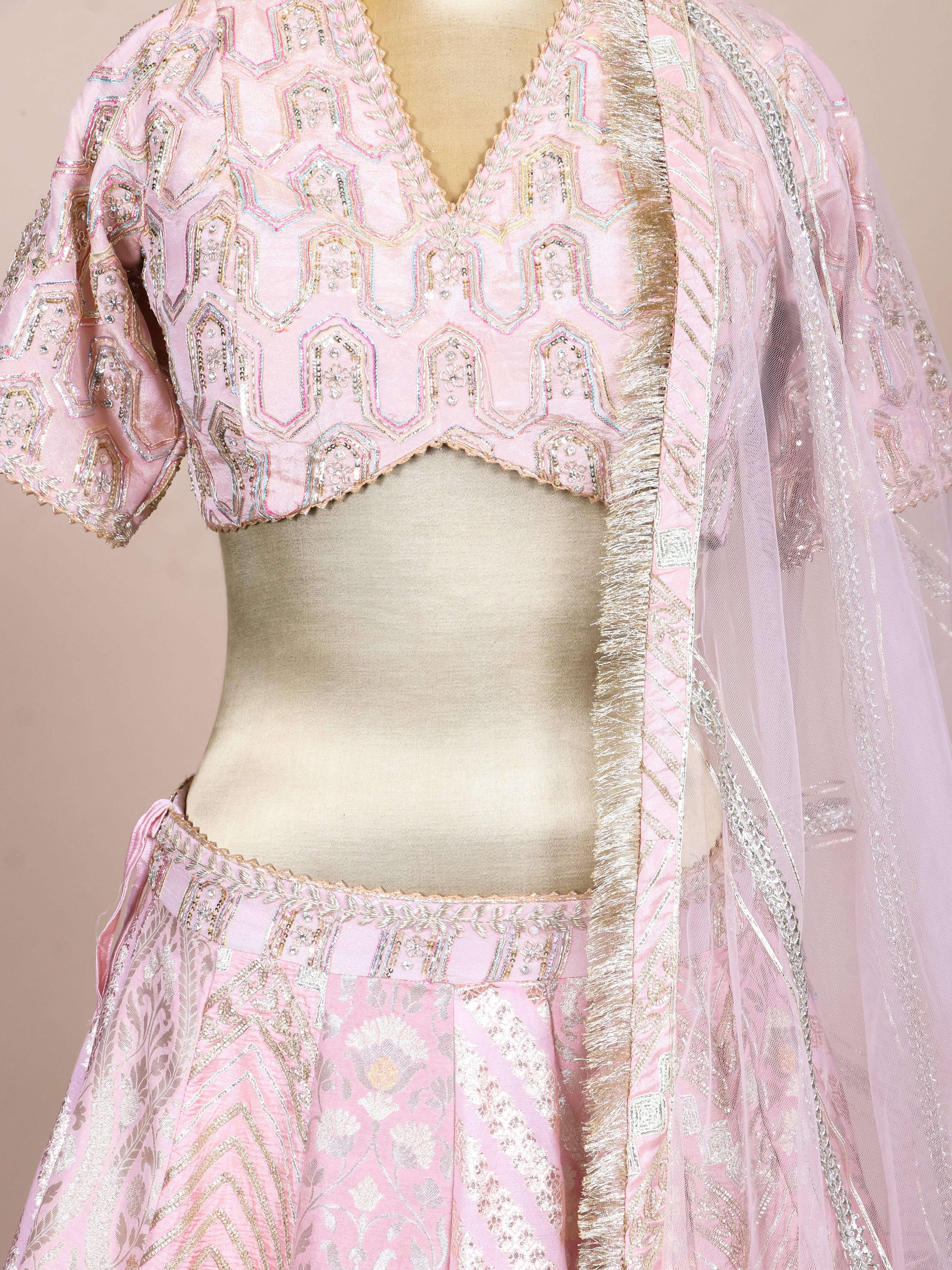 Designer Peach Fancy Banarasi Party Wear Lehenga - Sumangal Ekam