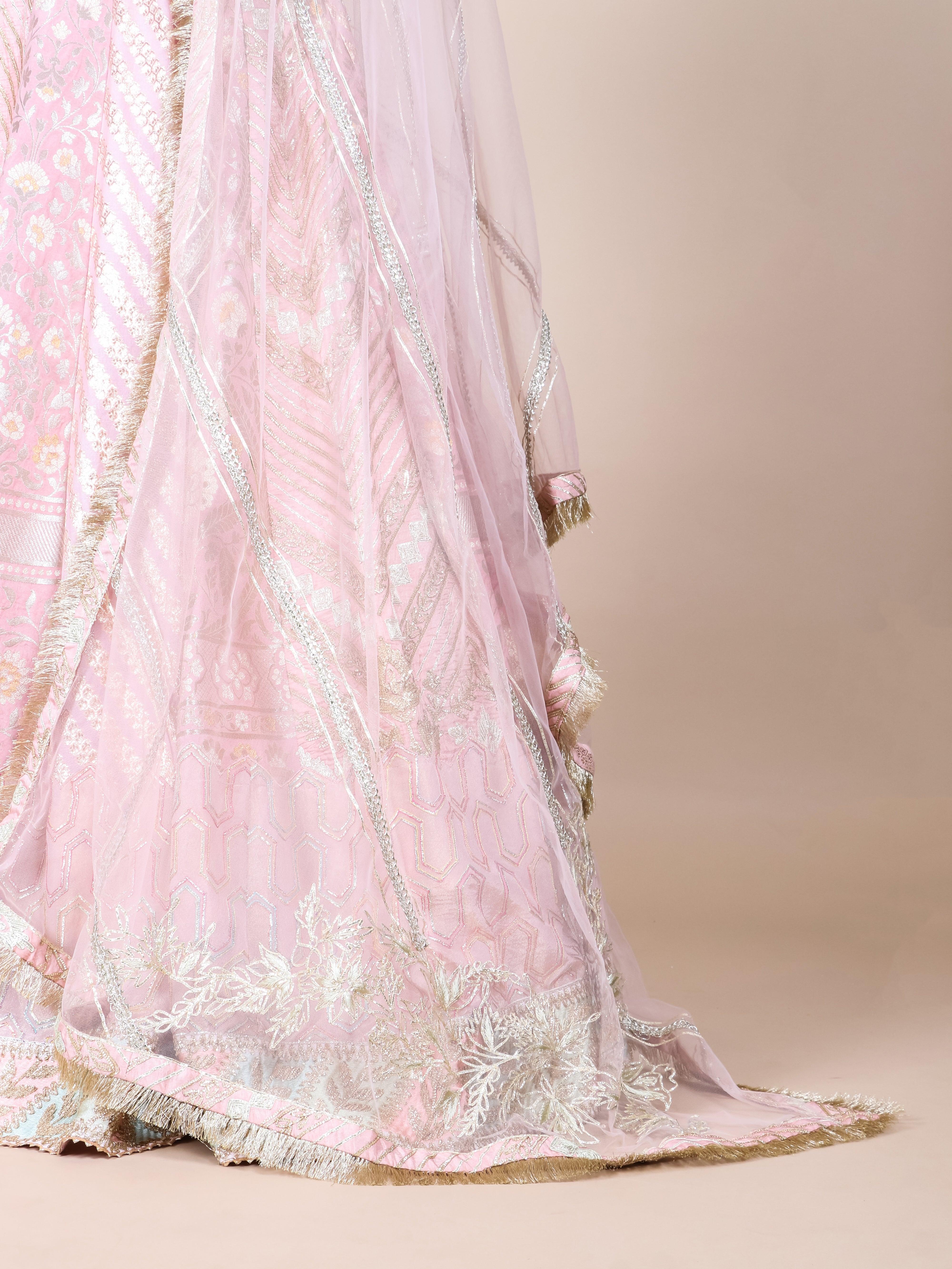 Designer Peach Fancy Banarasi Party Wear Lehenga - Sumangal Ekam