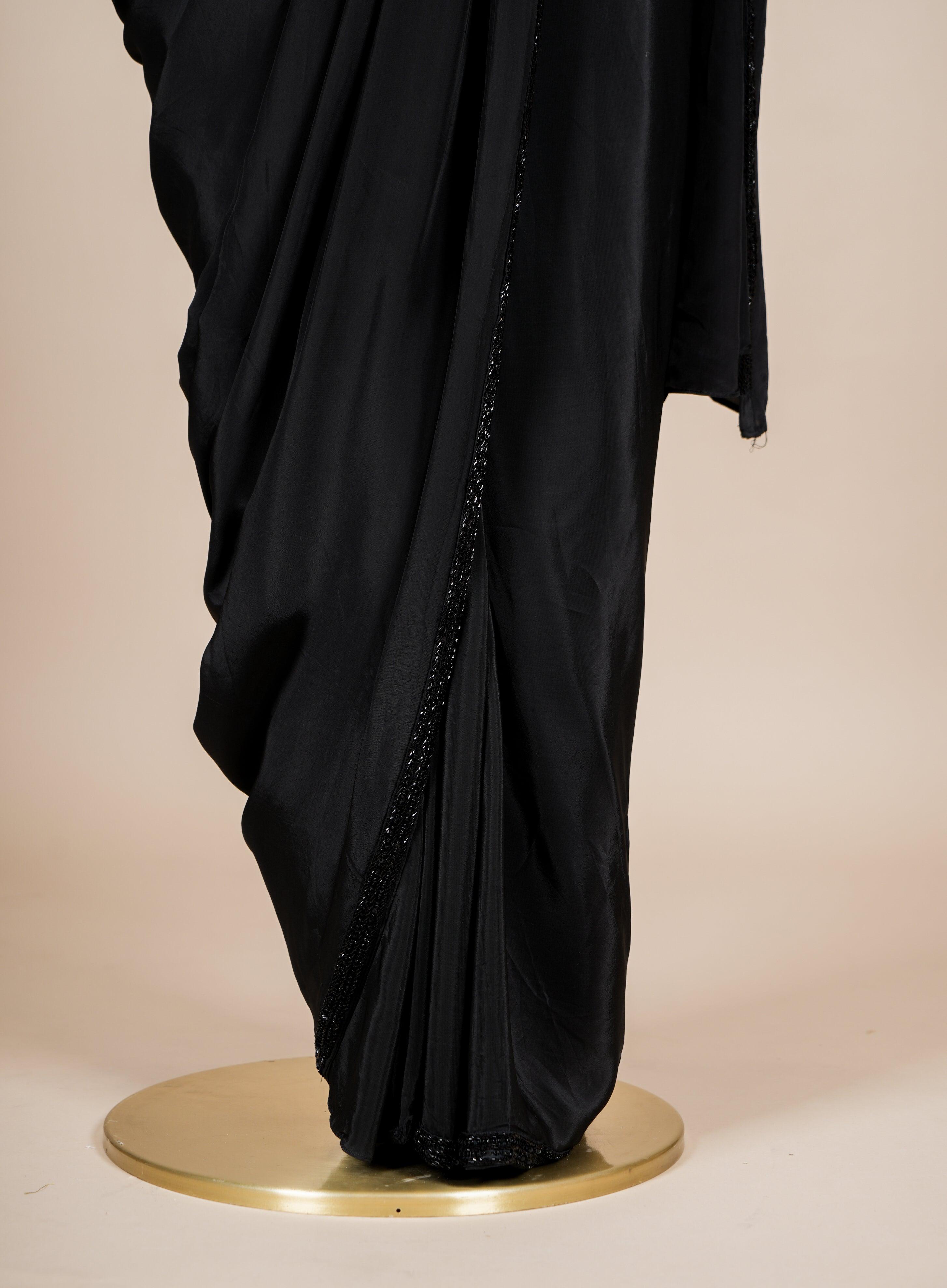Designer Black Crepe Silk Party Wear Drape saree - Sumangal Ekam