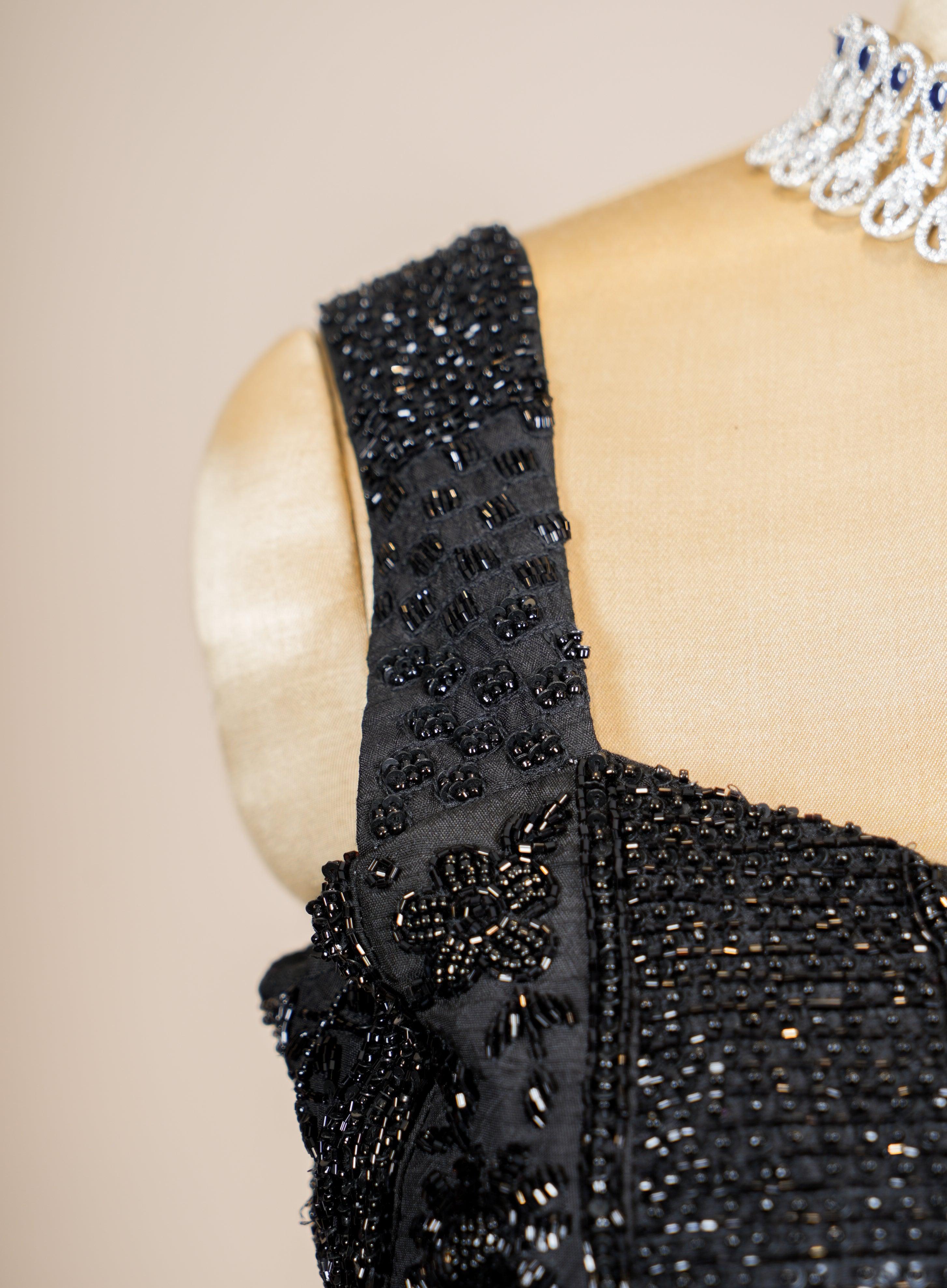 Designer Black Crepe Silk Party Wear Drape saree - Sumangal Ekam