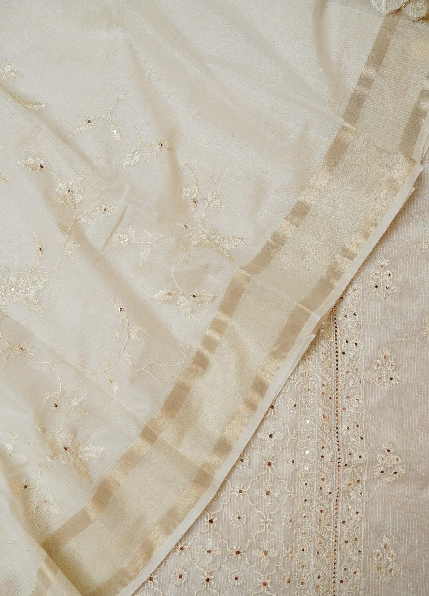 Designer Off White Kota Cotton Suit - Sumangal Ekam