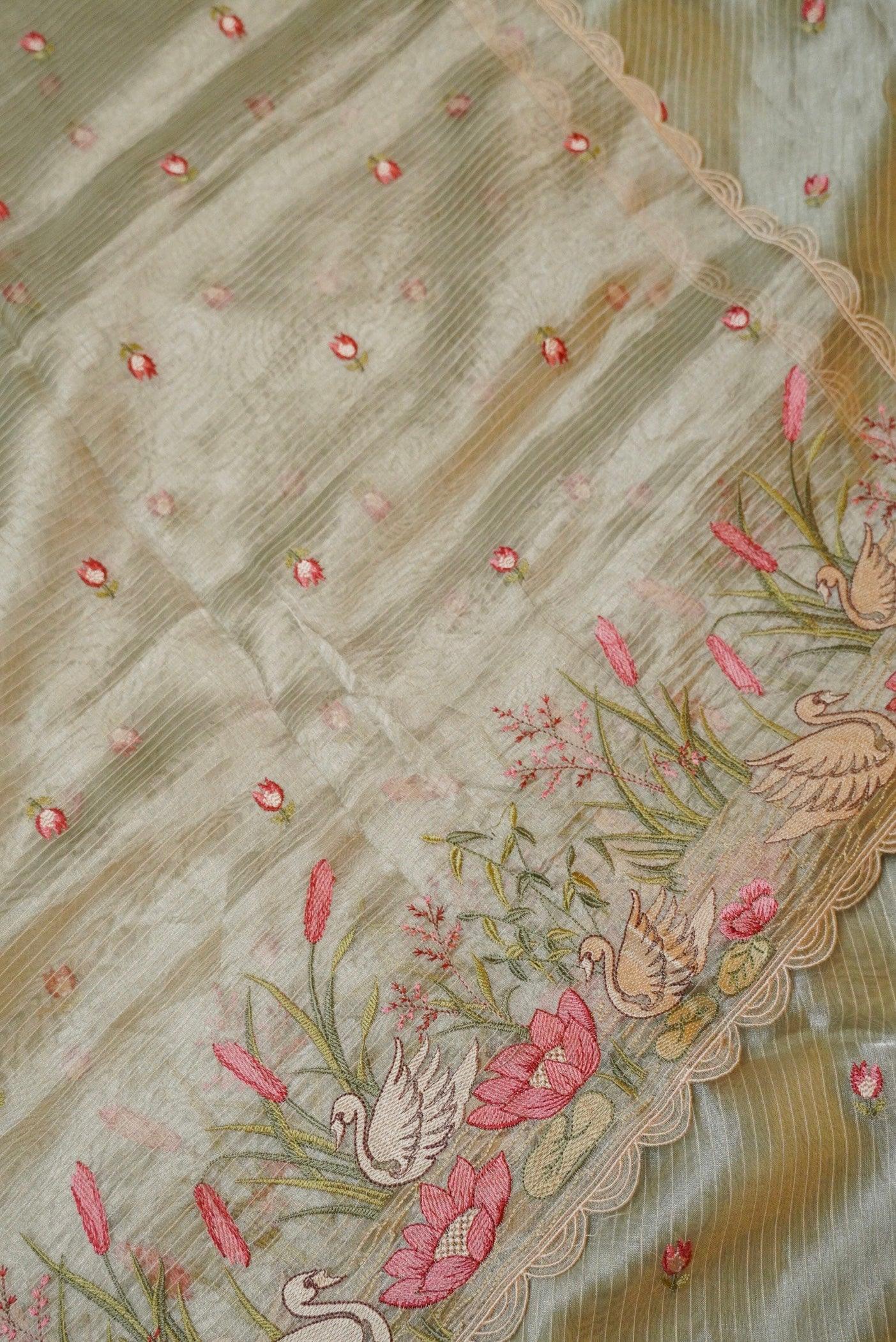 Designer Pastel Green Tissue Silk Suit - Sumangal Ekam