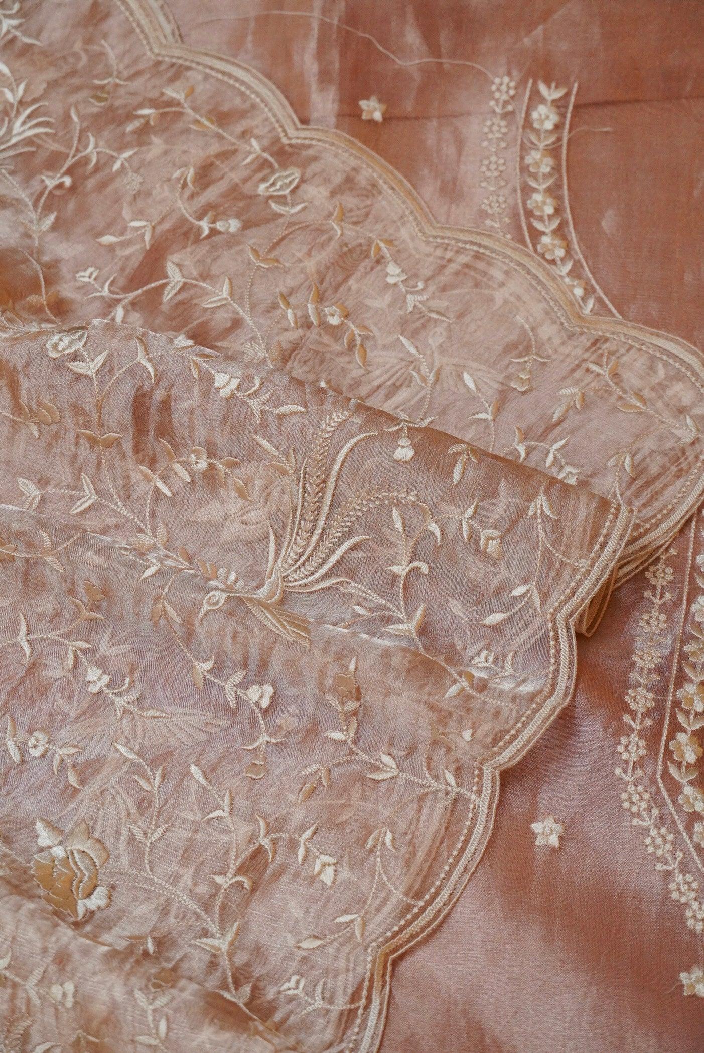 Designer Peach Tissue Silk Suit - Sumangal Ekam