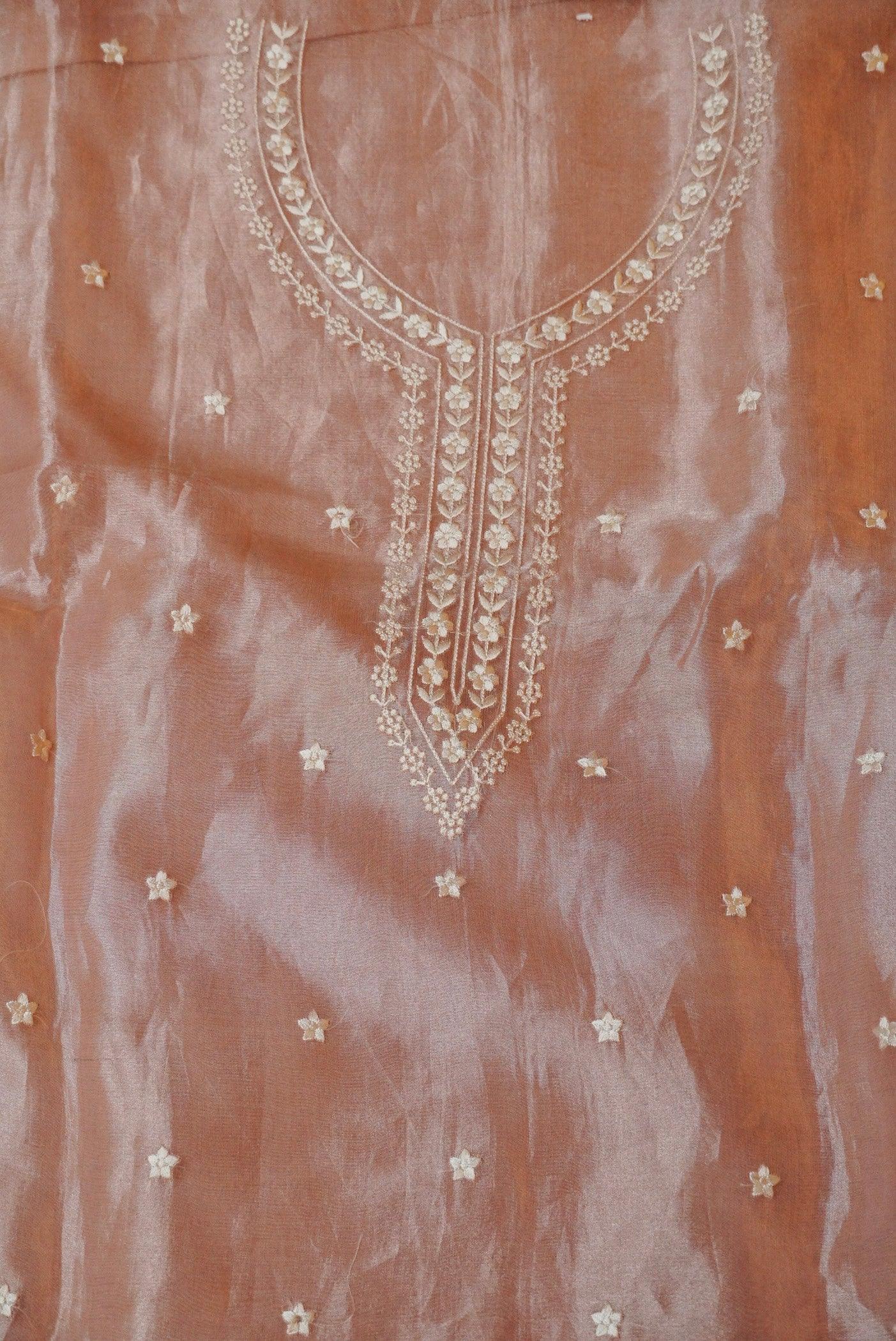 Designer Peach Tissue Silk Suit - Sumangal Ekam