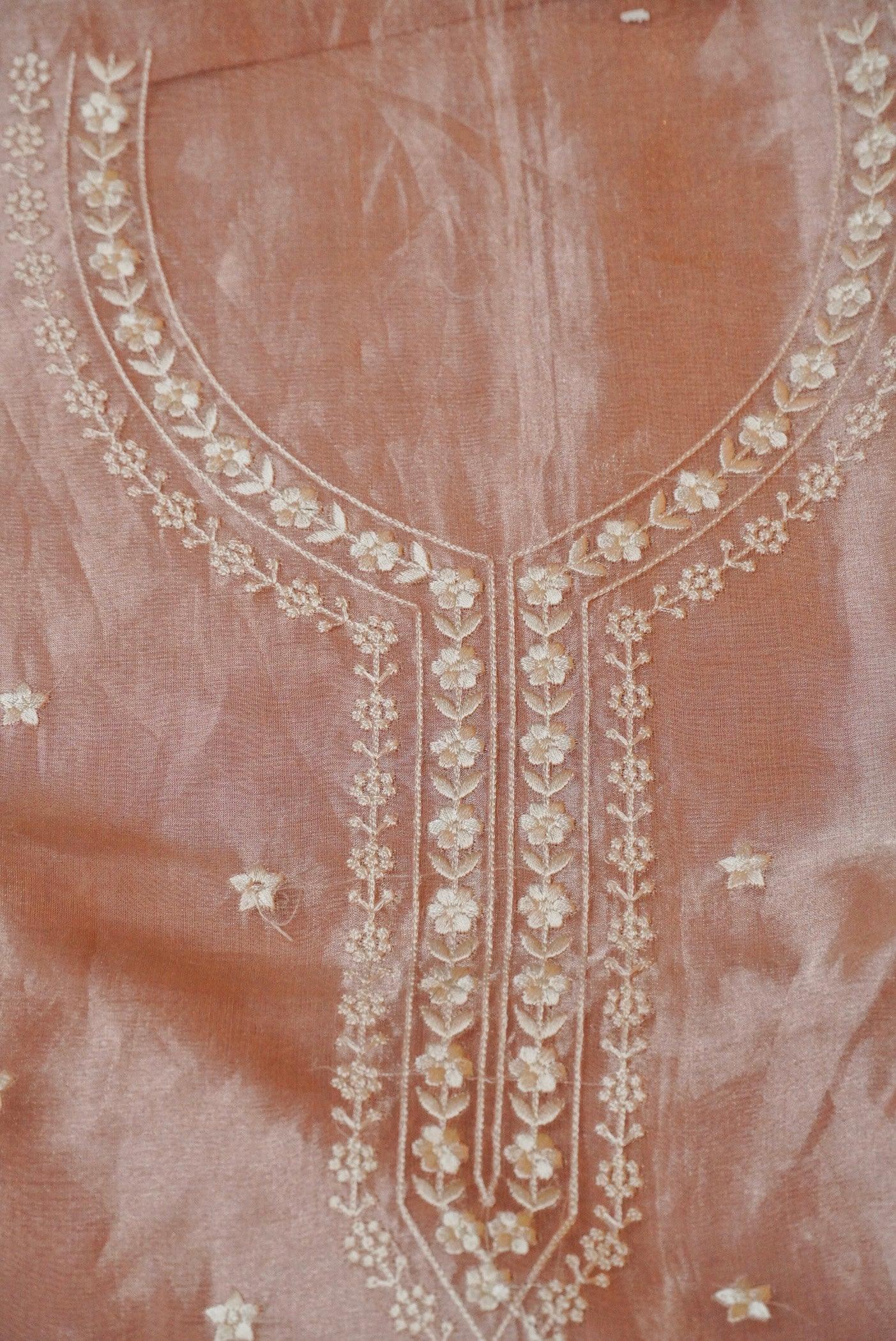 Designer Peach Tissue Silk Suit - Sumangal Ekam