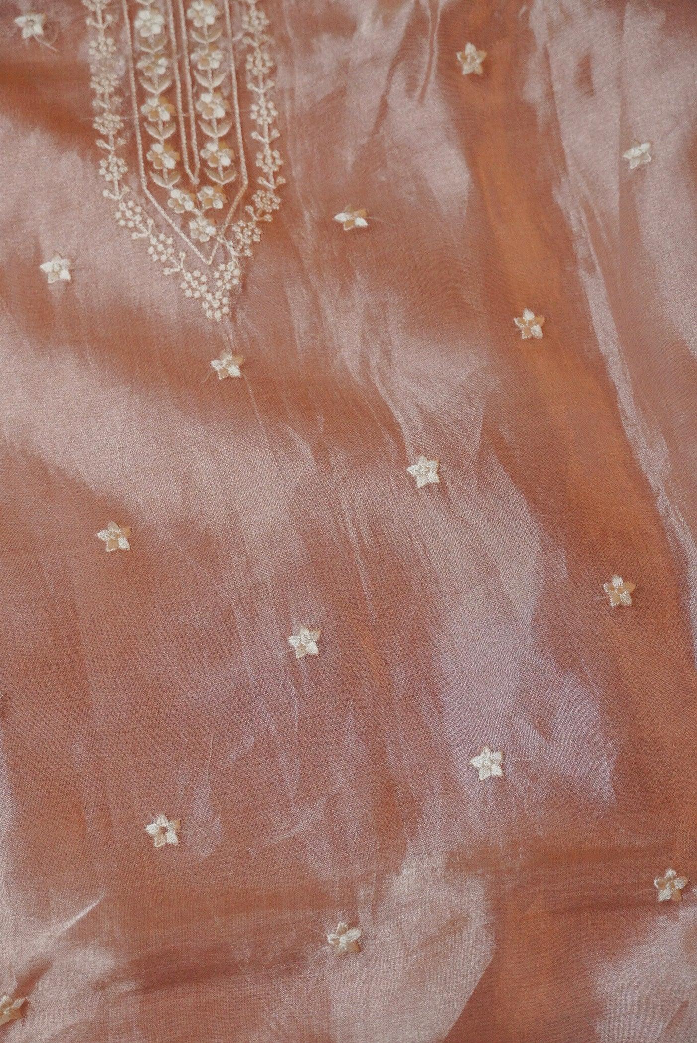Designer Peach Tissue Silk Suit - Sumangal Ekam