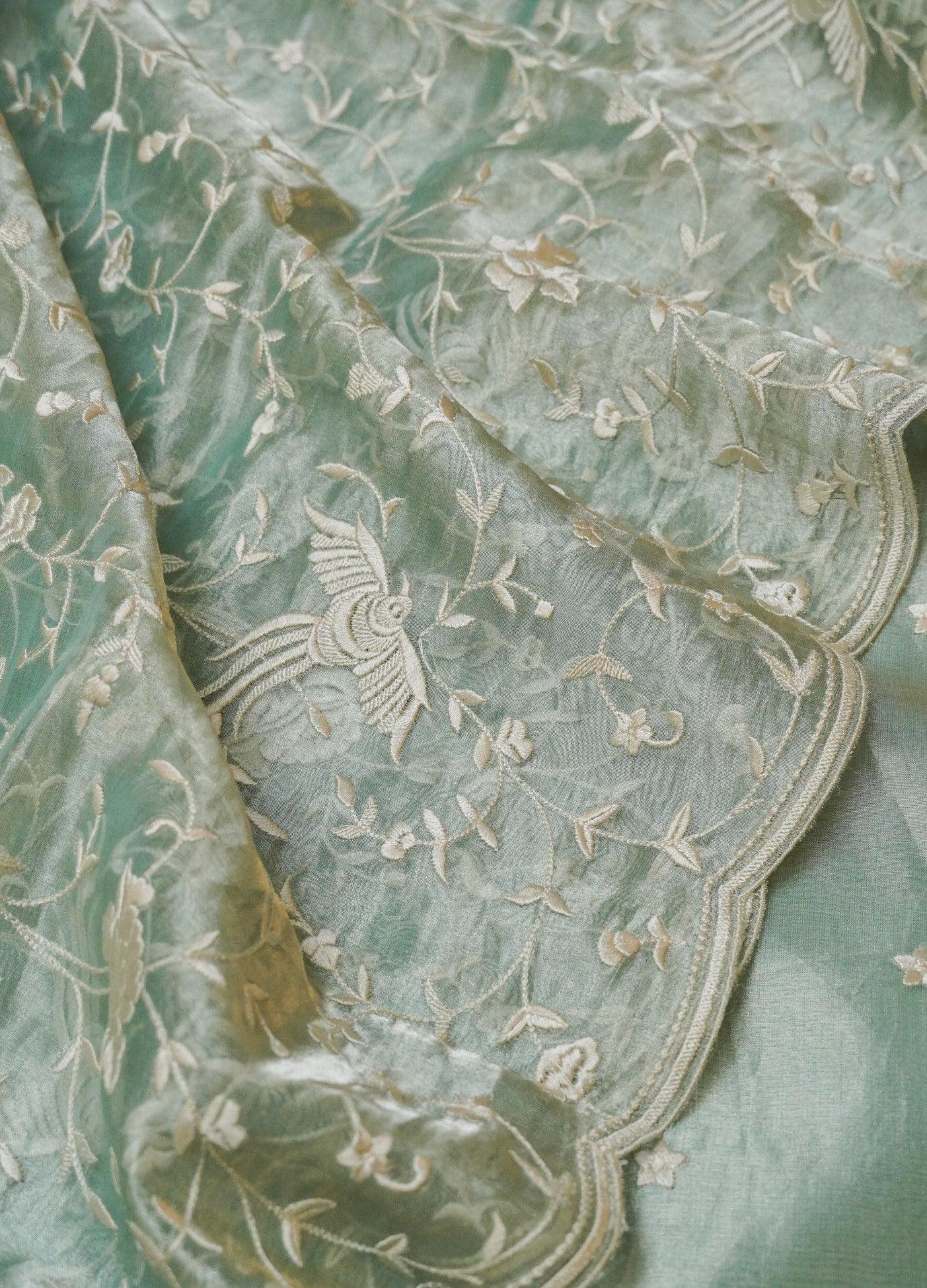 Designer Pastel Green Tissue Silk Suit - Sumangal Ekam